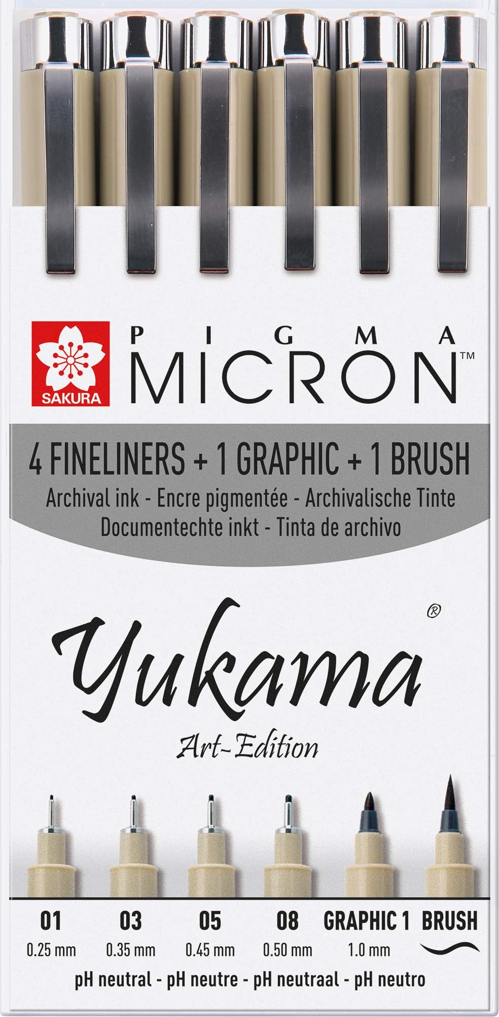 Sakura - Pigma Micron, Set da 6 fineliner + brush pen | Mondo Artista