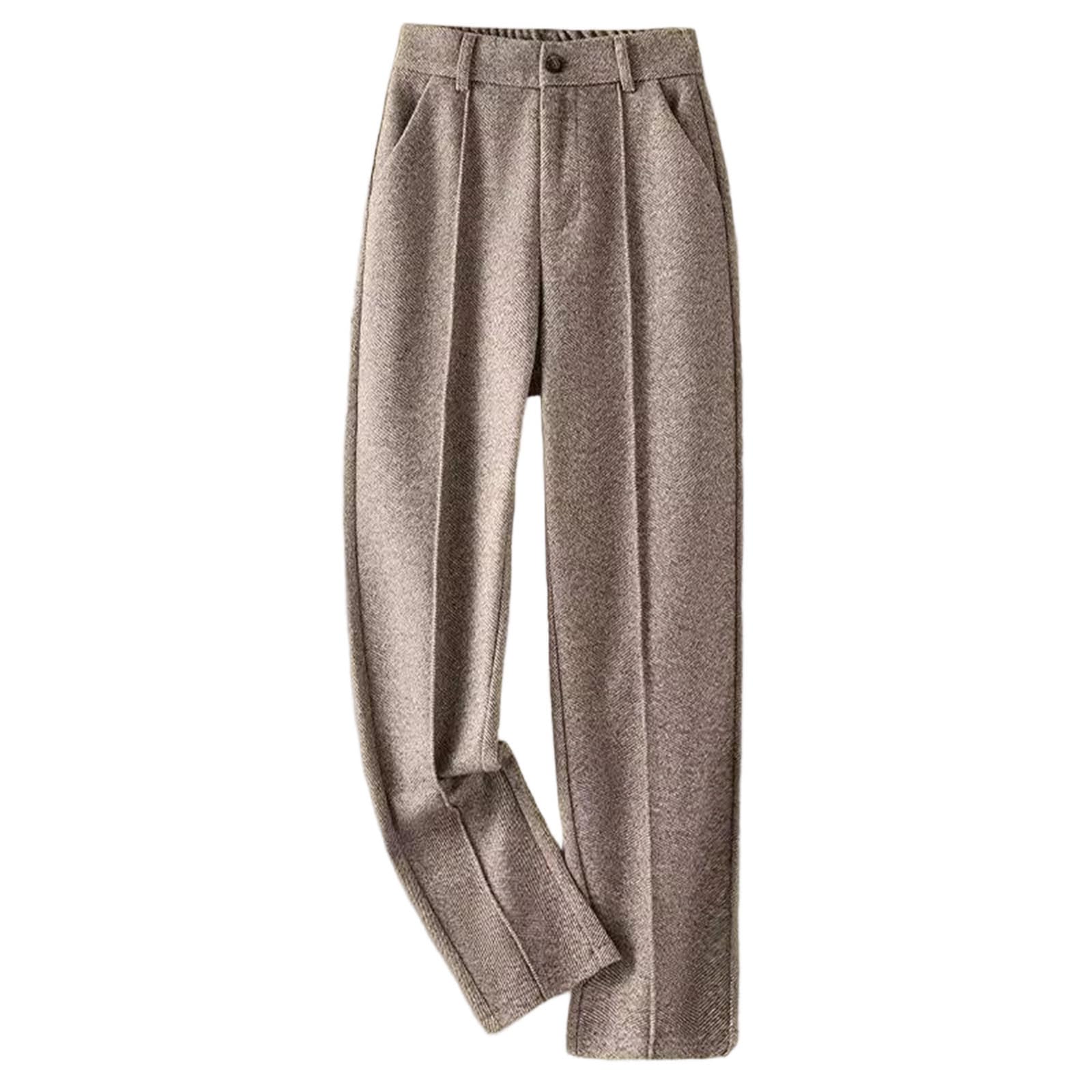 Women Woolen Trousers Winter Fleece Lined High Waist Straight Harem Pants Casual Blazer Work Warm Bottoms