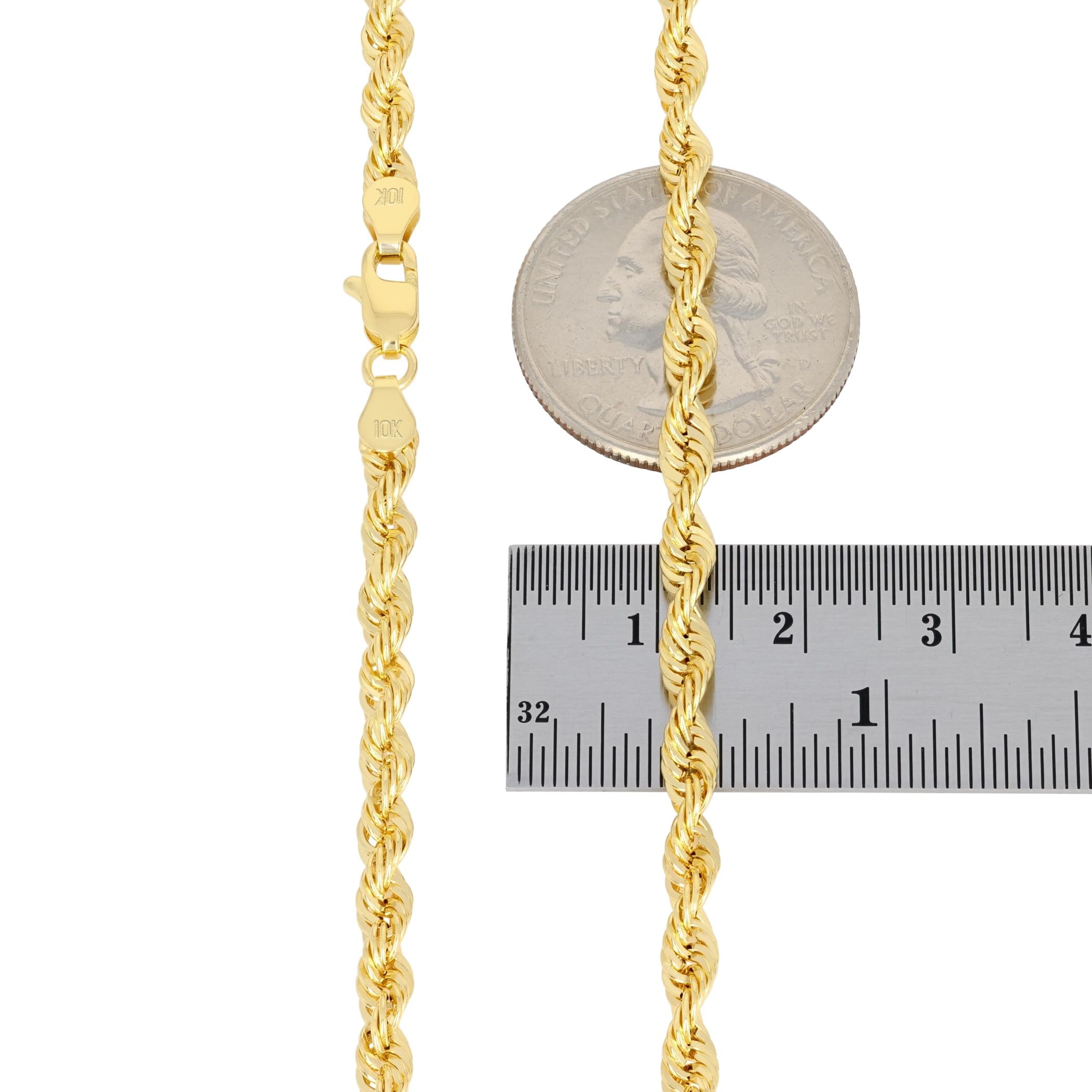 Nuragold 10k Real Yellow Gold 4mm Rope Chain Diamond Cut Lightweight Necklace (16"-30") Italian Jewelry for Men & Women