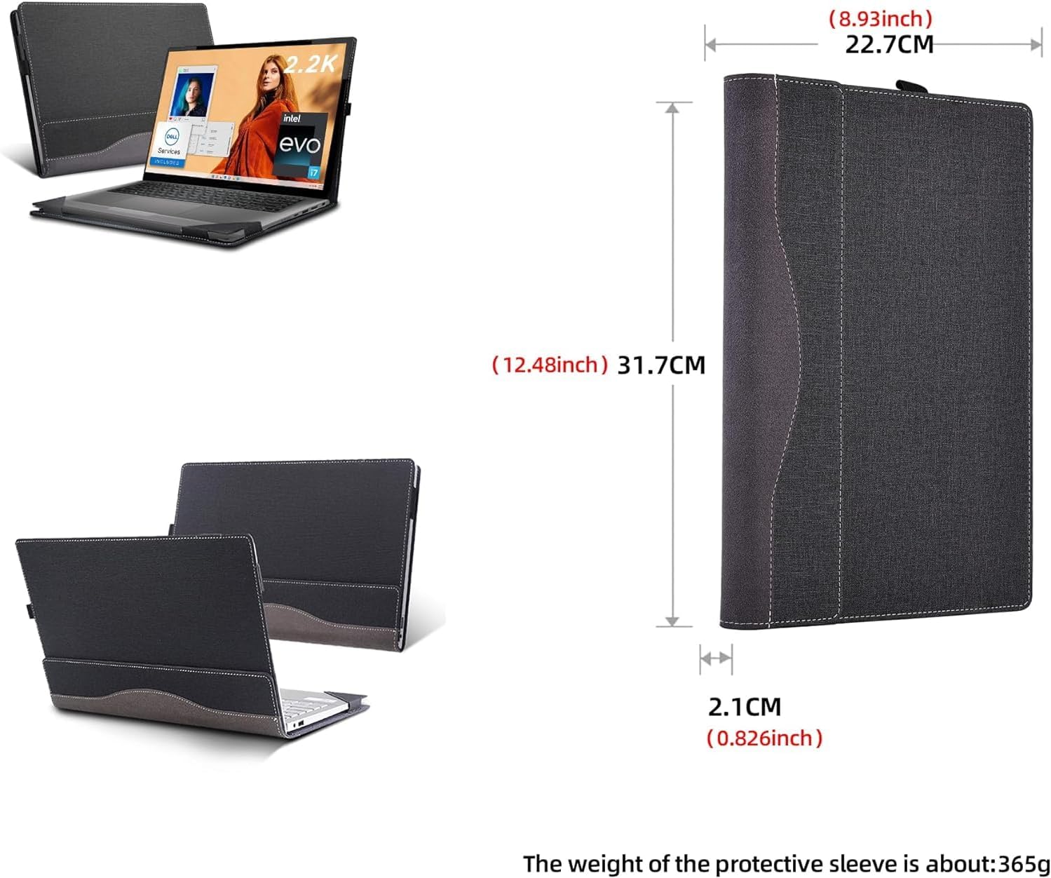 Laptop case Cover for Dell Inspiron 7430 14 Plus Laptop 7420 7425 and Inspiron 14 Pro 5420 5430 5425 Full Cover Drop Protection Case 14" PU Leather Inner Pocket Cover (Dark Gray)