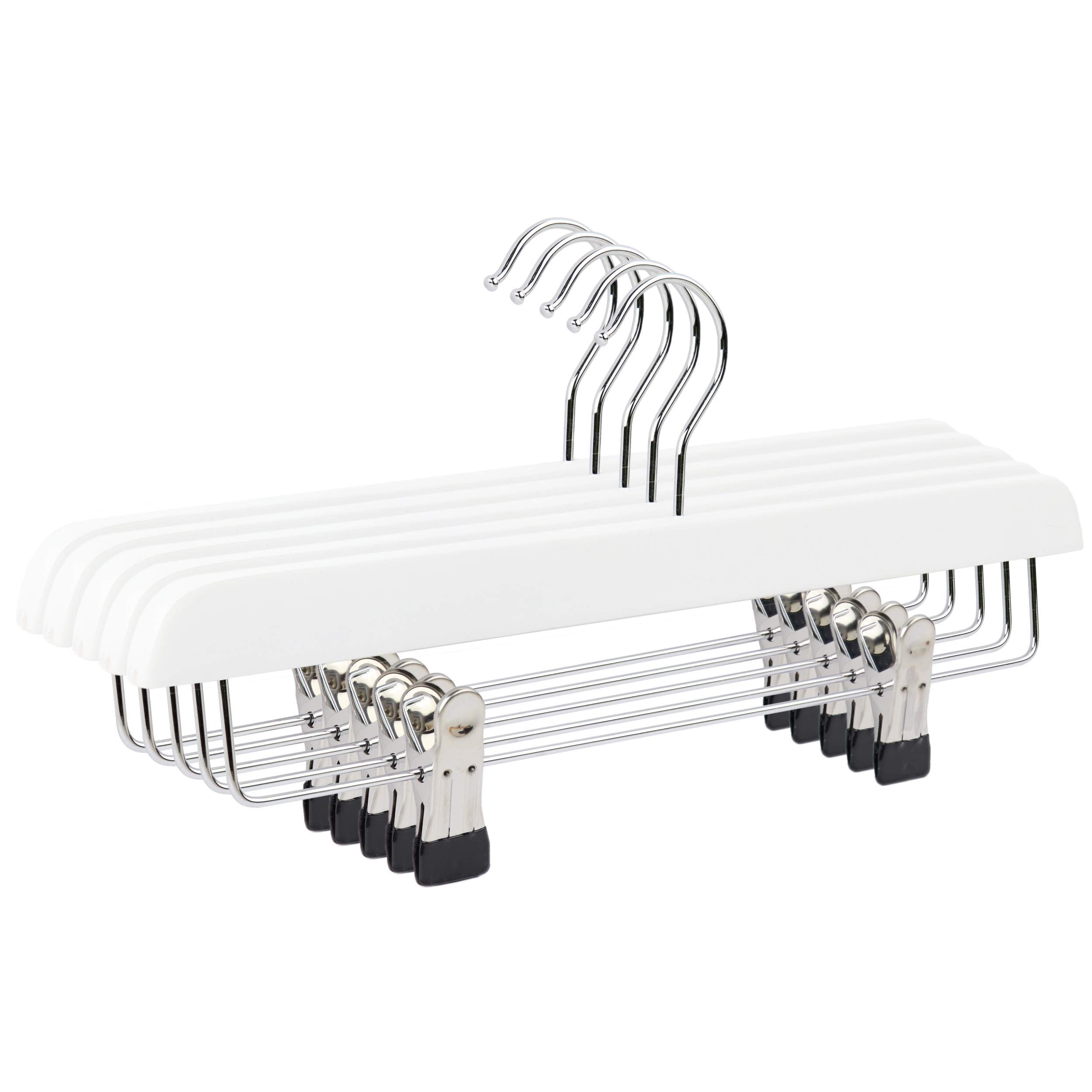 The Hanger Store White 5 Wooden Trouser, Skirt Hangers With Clips, Coat Clothes Hangers