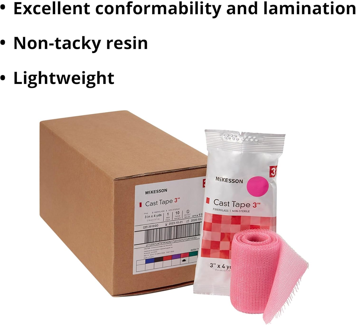 McKesson Cast Tape, Fiberglass, Pink, 3 in x 4 yds, 1 Count, 10 Packs, 10 Total