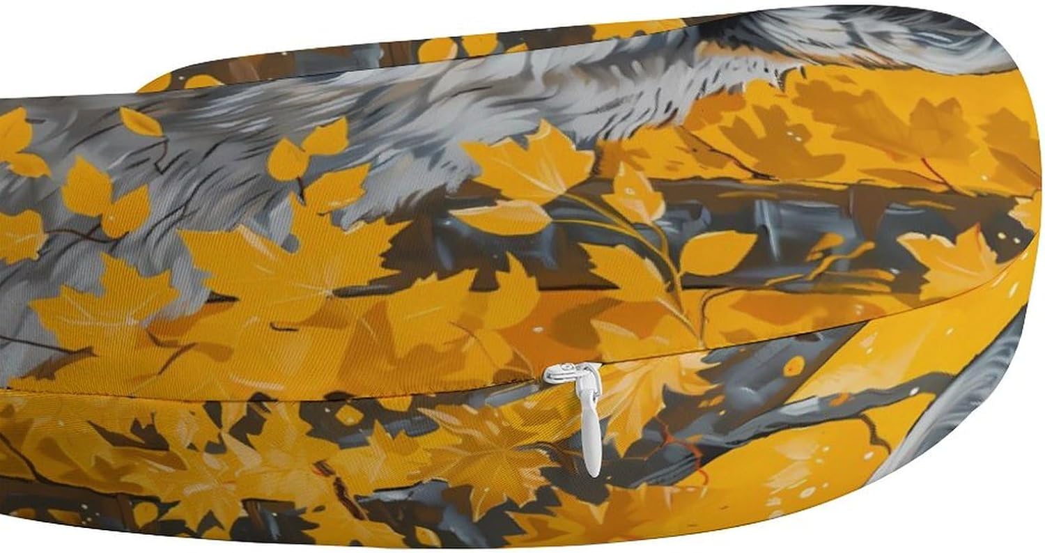 Autumn Wolf Funny Travel Pillow U Shaped Memory Foam Neck Pillows Portable for Flight Car Home Office