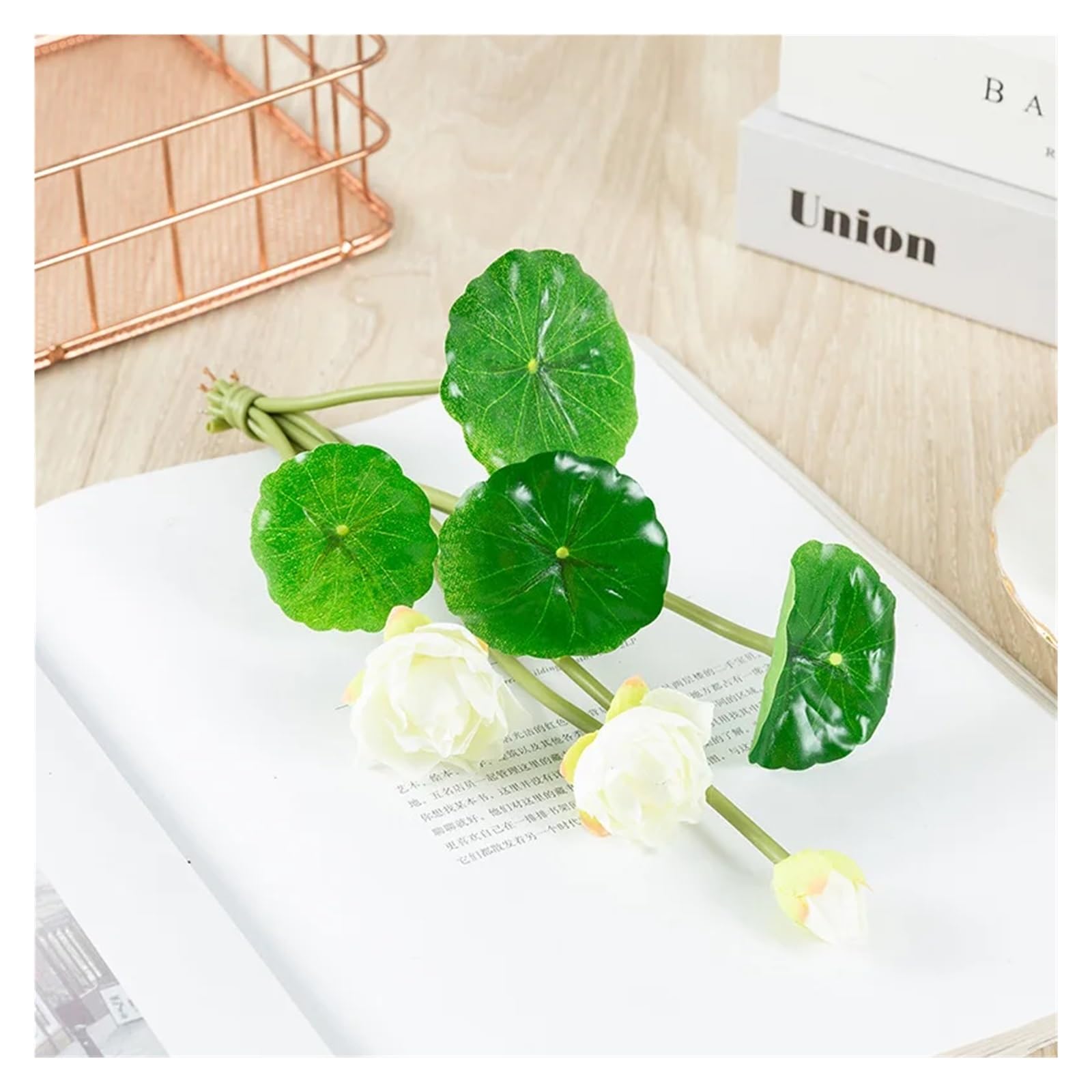 DUNSBY Artificial Lotus 27cm Long Lotus White Pink Artificial Flower Lifelike Water Lily Micro Landscape for Wedding Pond Garden Fake Plants Decoration(White)