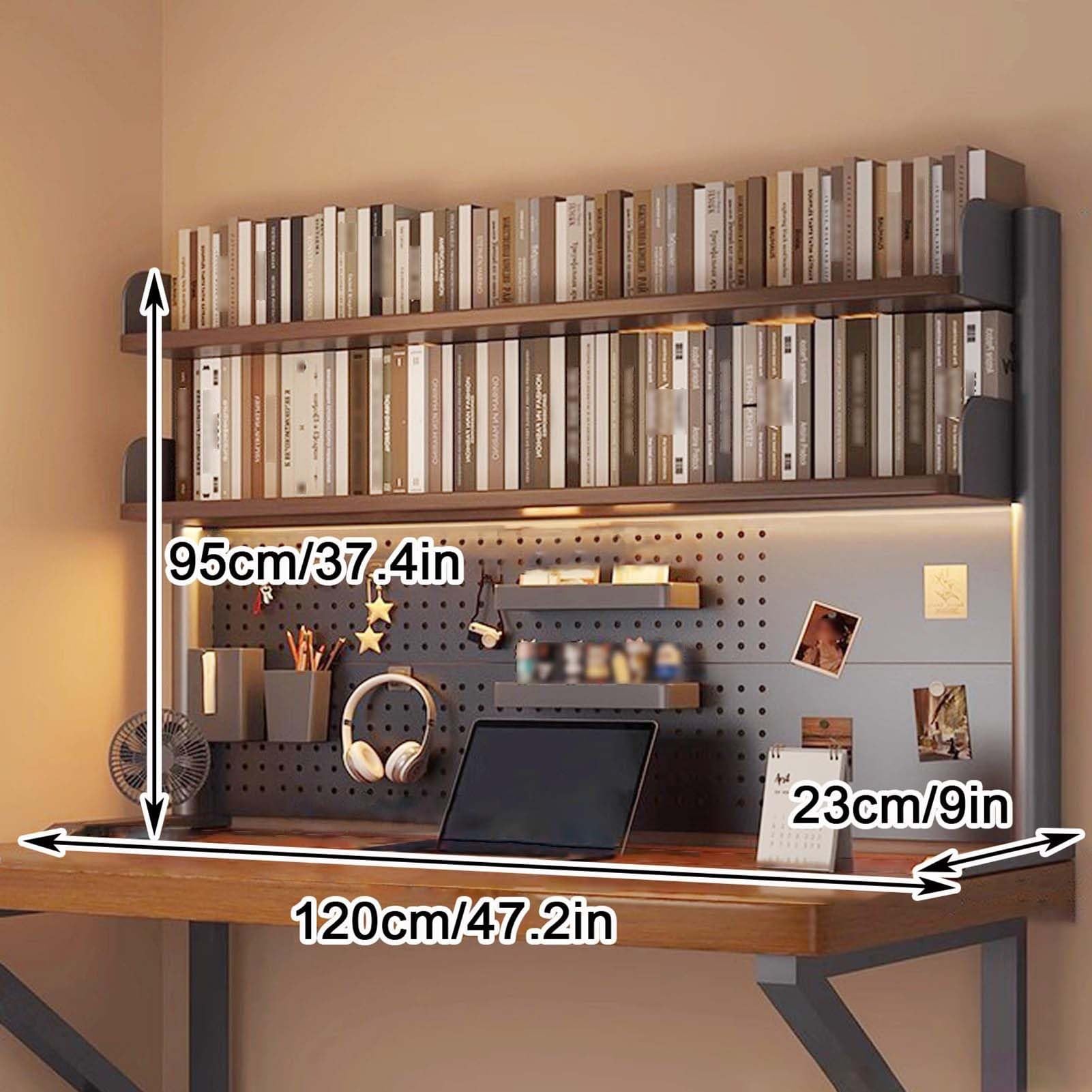 Organizador De Escritorio De 2 Niveles Para Dormitorio, Con Tablero Perforado, Estructura De Acero Y Estantería De Escritorio Multiusos De Madera, Estructura Estable(120cm/47.2in)