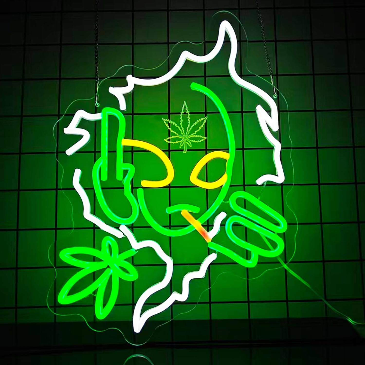 Alien Neon Sign Cool Neon Light for Wall Decor Dimmable Green Alien LED Sign for Man Cave Game Room Home Bar Party Decor for Boys Kids Birthday Gift