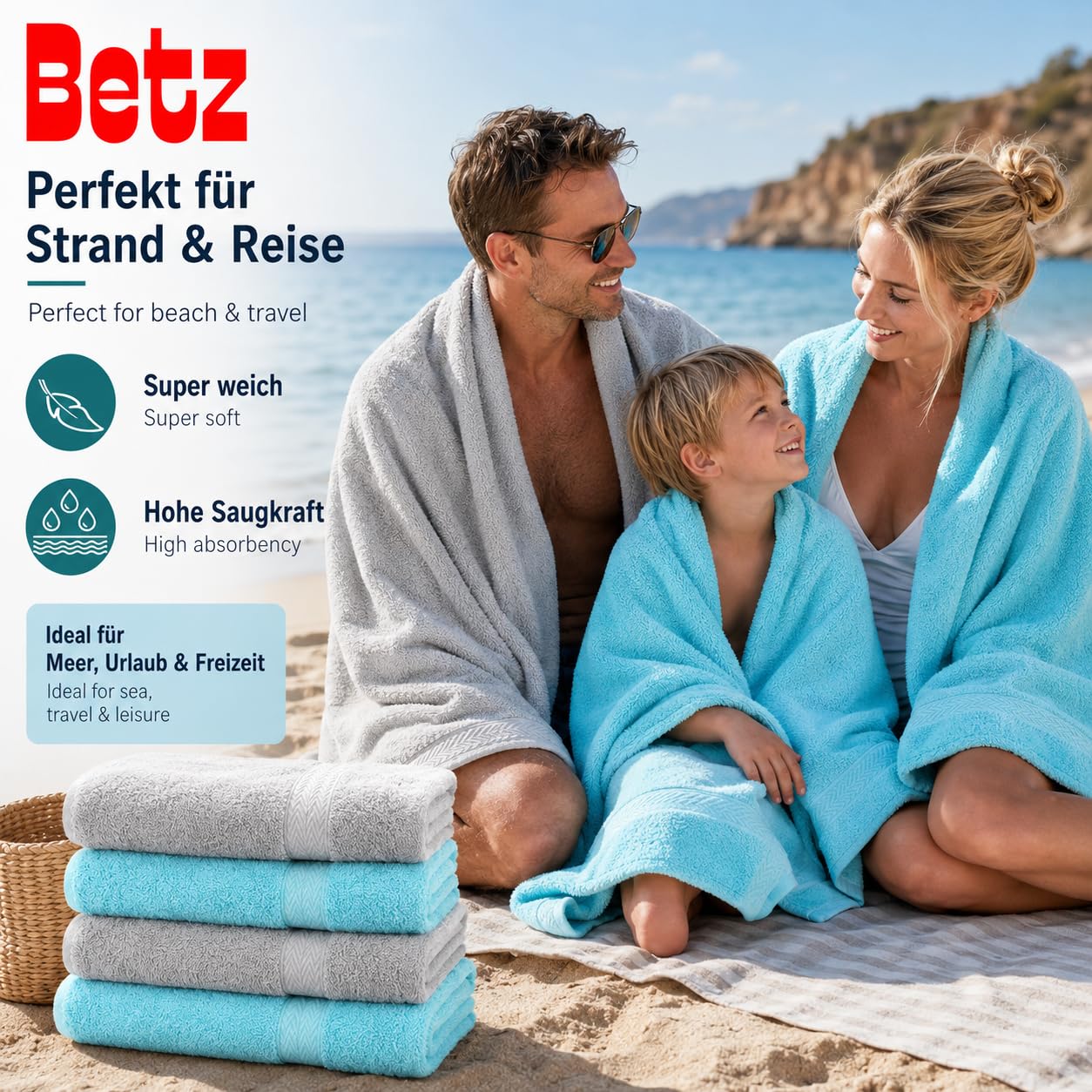 Betz 10-częściowy zestaw ręczników Classic 100% bawełna 2 ręczniki kąpielowe 4 ręczniki do rąk 2 ręczniki dla gości 2 ręczniki do rąk kolor srebrnoszary i turkusowy