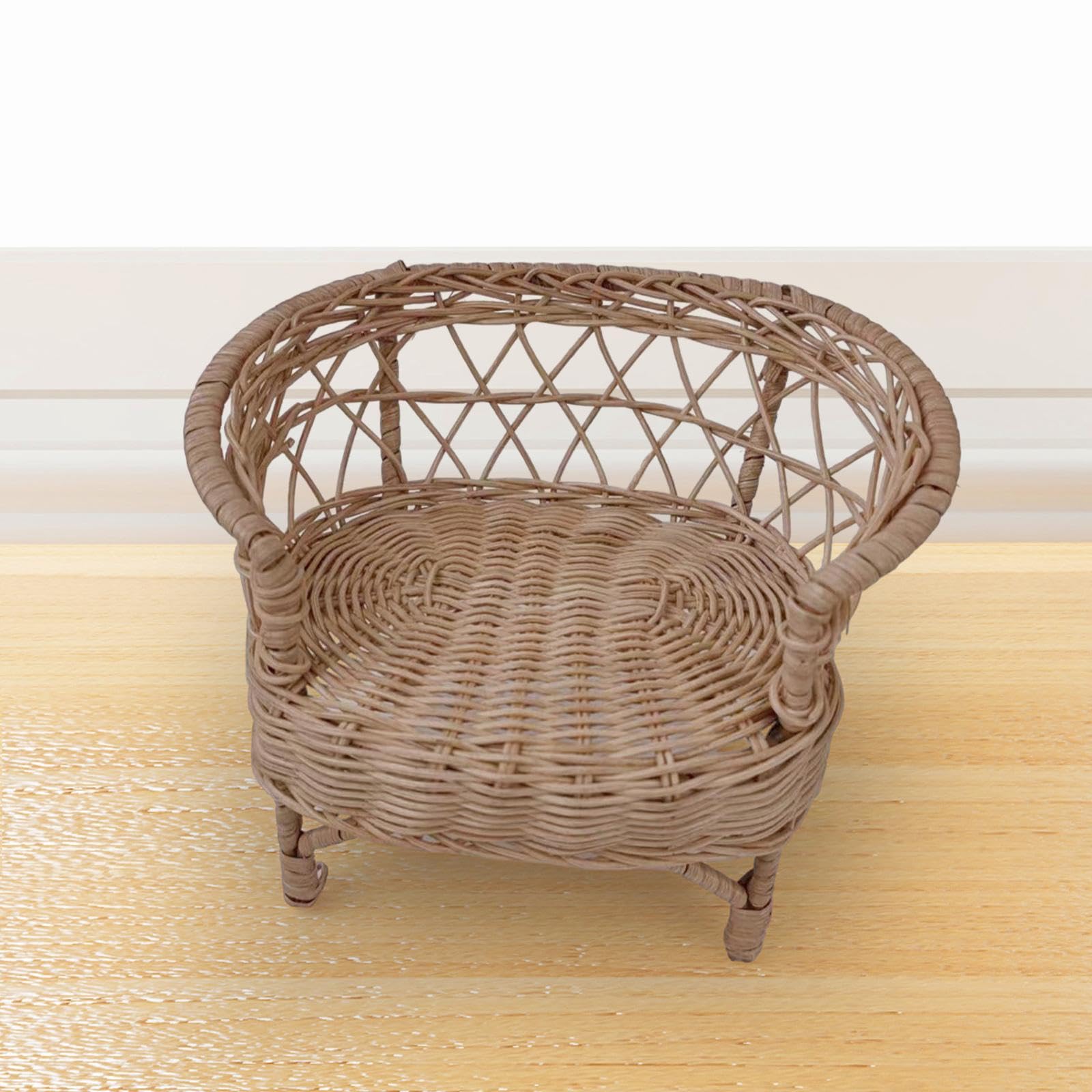 Sedia da Giardino Miniatura Rattan per Casa delle Bambole Accessori Rustici per Arredamento Stanza Ornamento Artigianale Adatta a Amanti del Fai da, 12cmx16cm