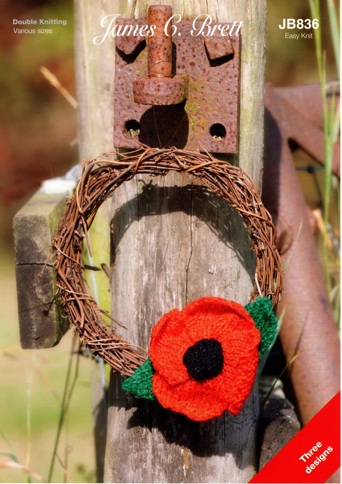 James Brett Double Knit Knitting Pattern for Poppy Brooch Neck Tie & Wreath (JB836)