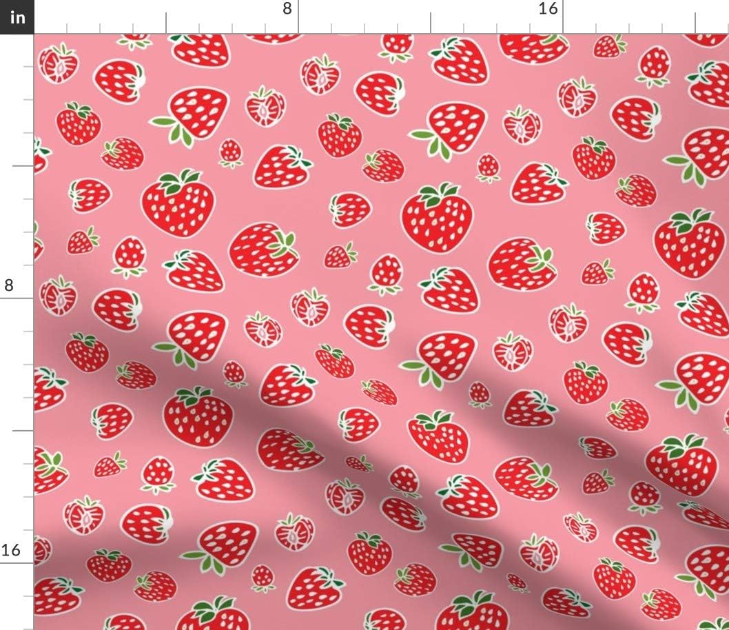 Spoonflower Fabric - Strawberry Pattern Soft Strawberries Pink Fruit Berries Red Food Printed on Petal Signature Cotton Fabric by The Yard - Sewing Quilting Apparel Crafts Decor