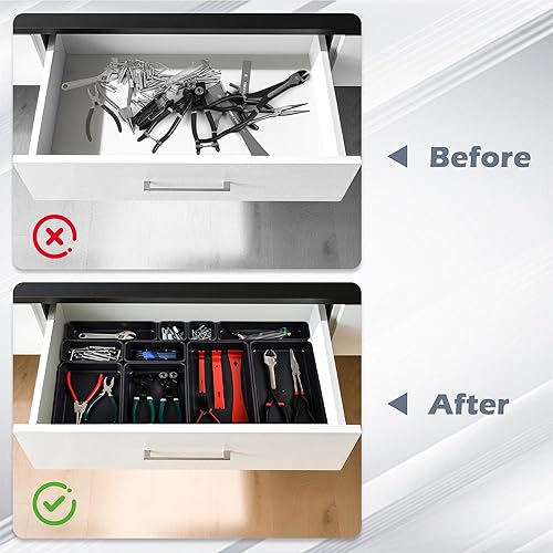 Miniatura 5 de 69 organizadores grandes de plástico entrelazados para cajones, bandejas organizadoras de cajones de escritorio versátiles de 5 tamaños, separadores