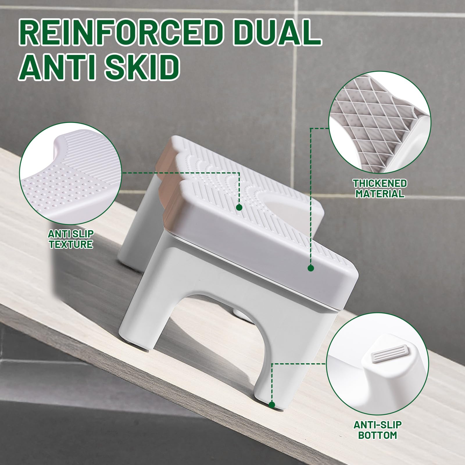 Sgabello WC,Sgabello da Toilette,Poggiapiedi,Panchetto con Cuscinetti,Plastica Portatile Poop Piede Sgabellino per Alleviare L'Intestino Adulti,Bambini,Anziani,Incinte