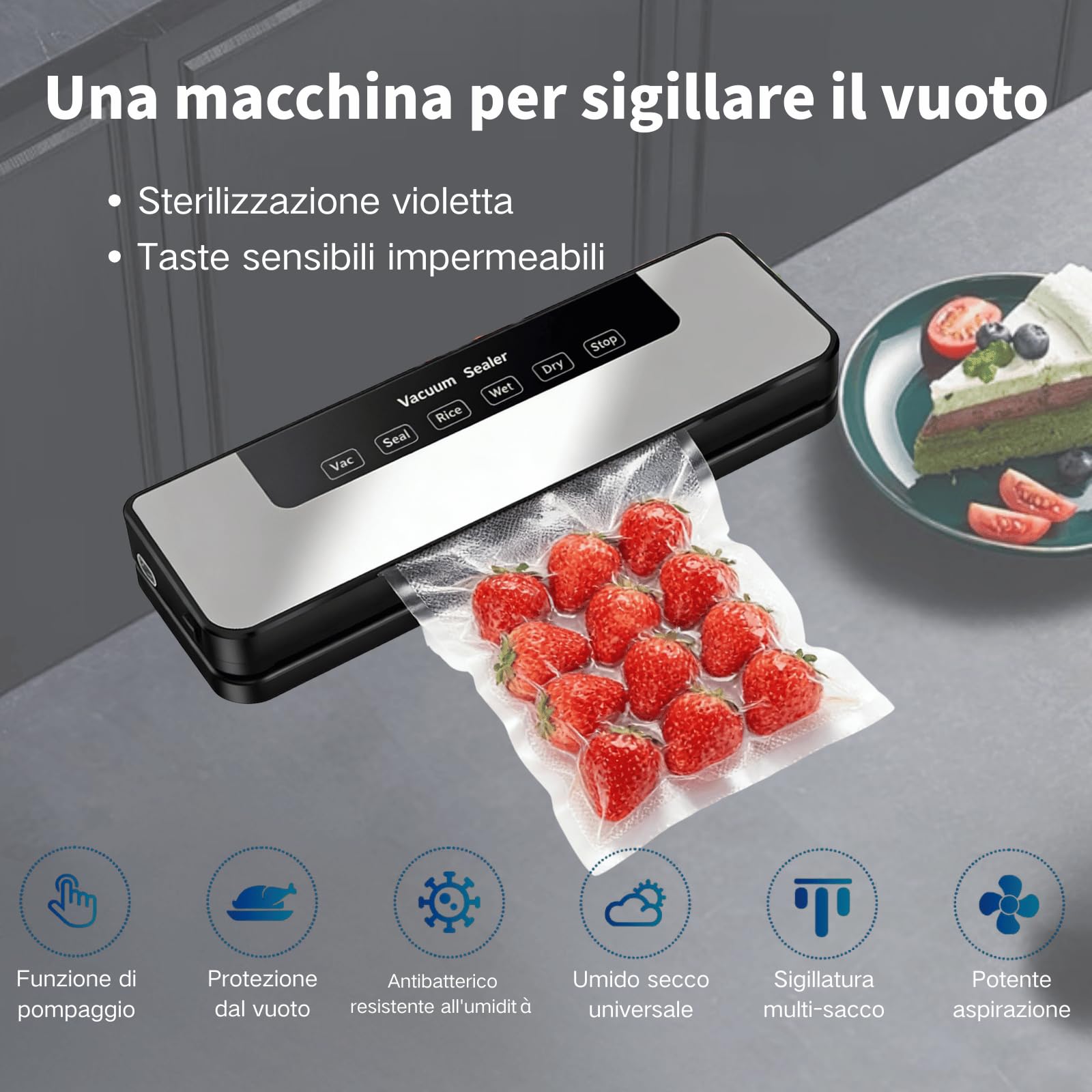 Macchina Sottovuoto Alimenti, 5 In 1 Macchina Sottovuoto Professionale Vacuum Sealer，Macchina Sottovuoto Domestica Per Conservazione Fresca(10 Sacchetti a Vuoto)