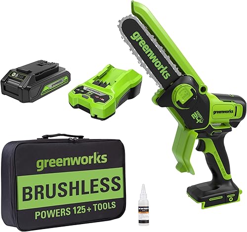 Miniatura 2 de Greenworks Sierra de podamini motosierra TruBrushless de 24 V y 6 pulgadas y batería de iones de litio de 24 V 4.0 Ah (batería original)