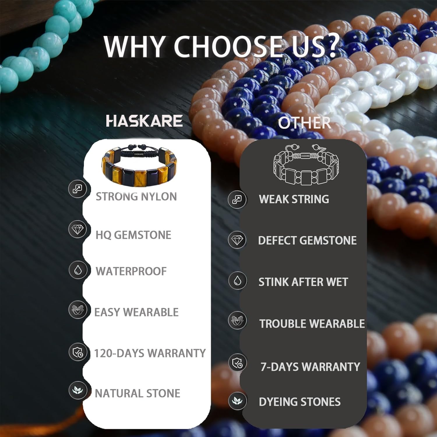 HASKARE Tiger Eye Bracelet for Men - Unique Natural Tiger Eye Obsidian Howlite Stone Protection Crystals Stuffers for Men Christmas Father's Day - Image 5