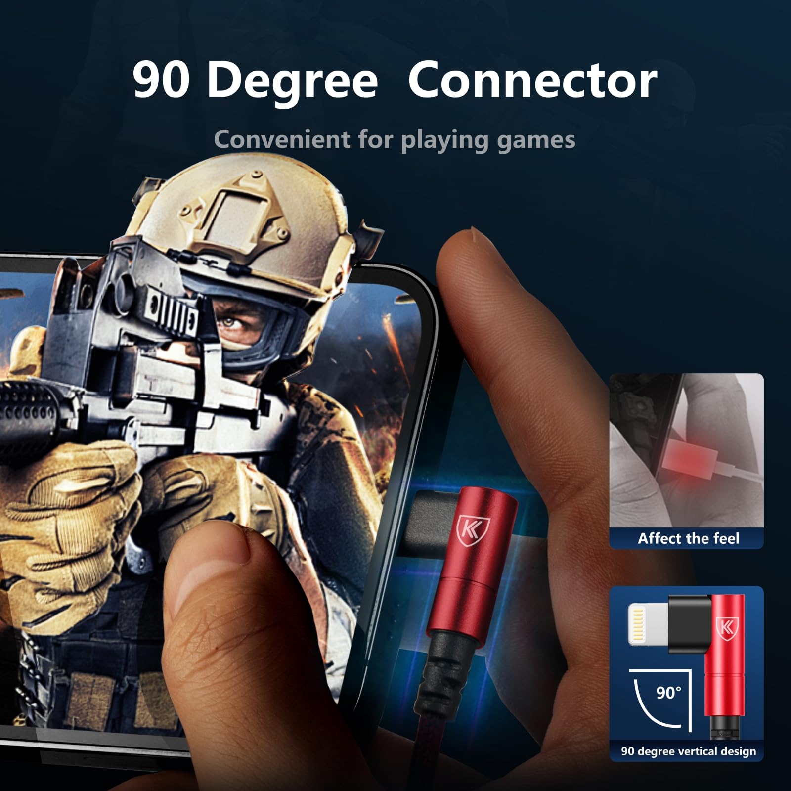 Cavo da USB C a Lightning a 90 gradi, 3 m, caricabatterie per iPhone [certificato Apple MFi], confezione da 3 cavi di ricarica rapida, cavo Lightning USB C intrecciato ad angolo retto per iPhone 14/13