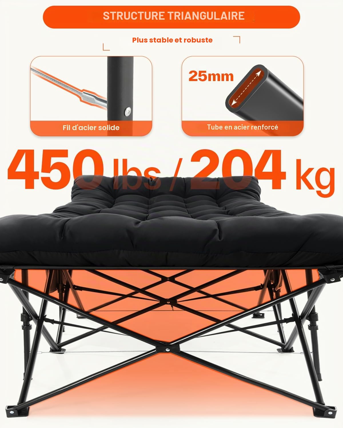 lit de Camp avec Matelas pour Adultes, 71/81cm lit de Camp Pliable 1 Personne Charge Jusqu'à 204 Kg pour Camping, Les Voyages, la Maison, Jardin