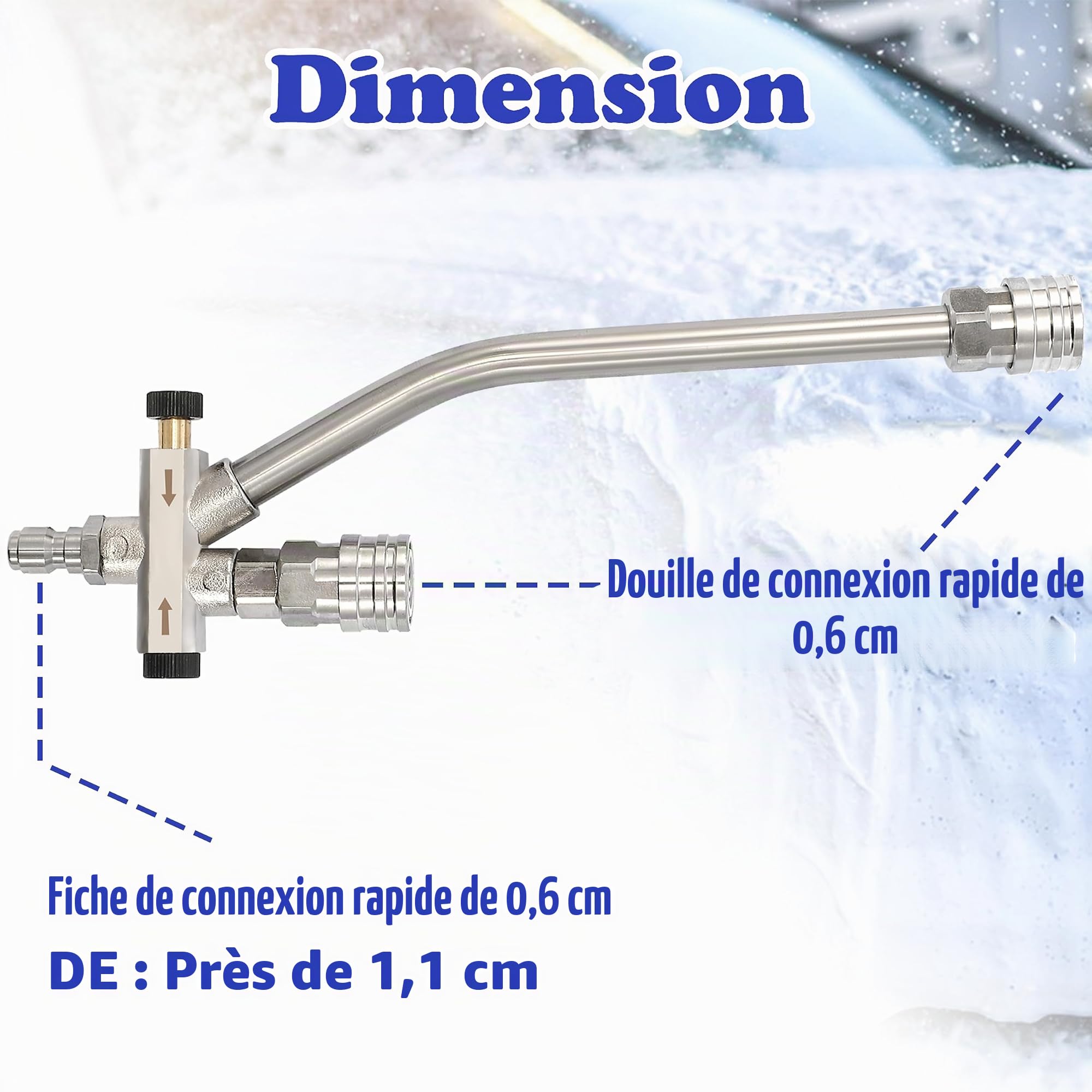 Tool Daily Canon à Mousse Haute Pression avec Accessoire Double Connecteur | Embout Double pour Canon à Savon, Pistolet à Mousse avec 5 Buses de Pulvérisation, Raccord Rapide 1/4", l Litre, 250 bar