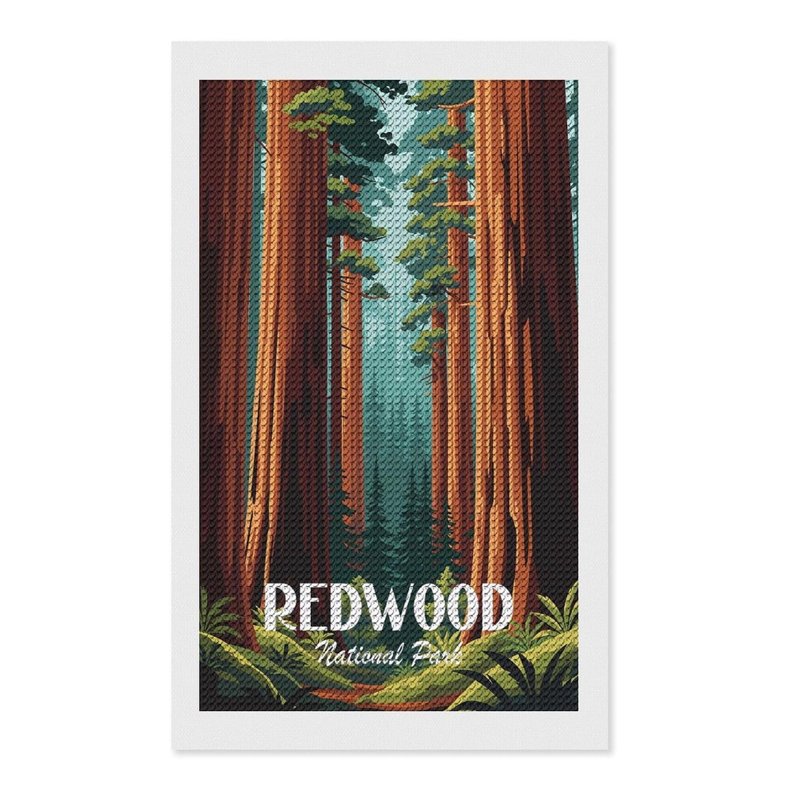 Junmoney Redwood National Park Diamond Art Canvas 12"x20", Decorate Your Room, Mindful Craft Activity, Cosy Home Accent, Thoughtful Handmade Gift