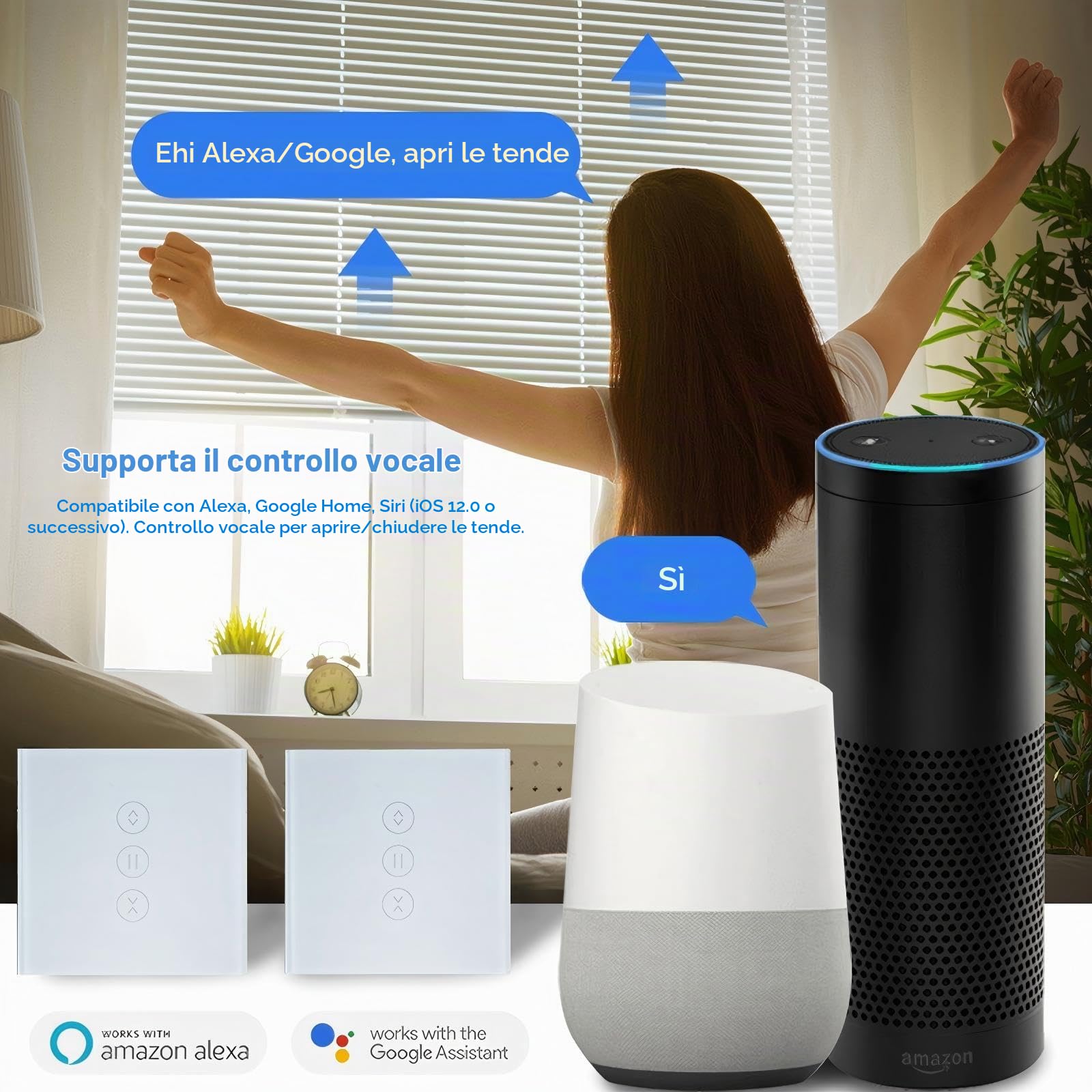 Curtain Switch, 4 Articoli Interruttore Tapparelle WiFi per APP Remote & Voice Control Compatible,Smart Touch Switch per Controllo Remoto e Vocale, Funzione di temporizzazione Funziona