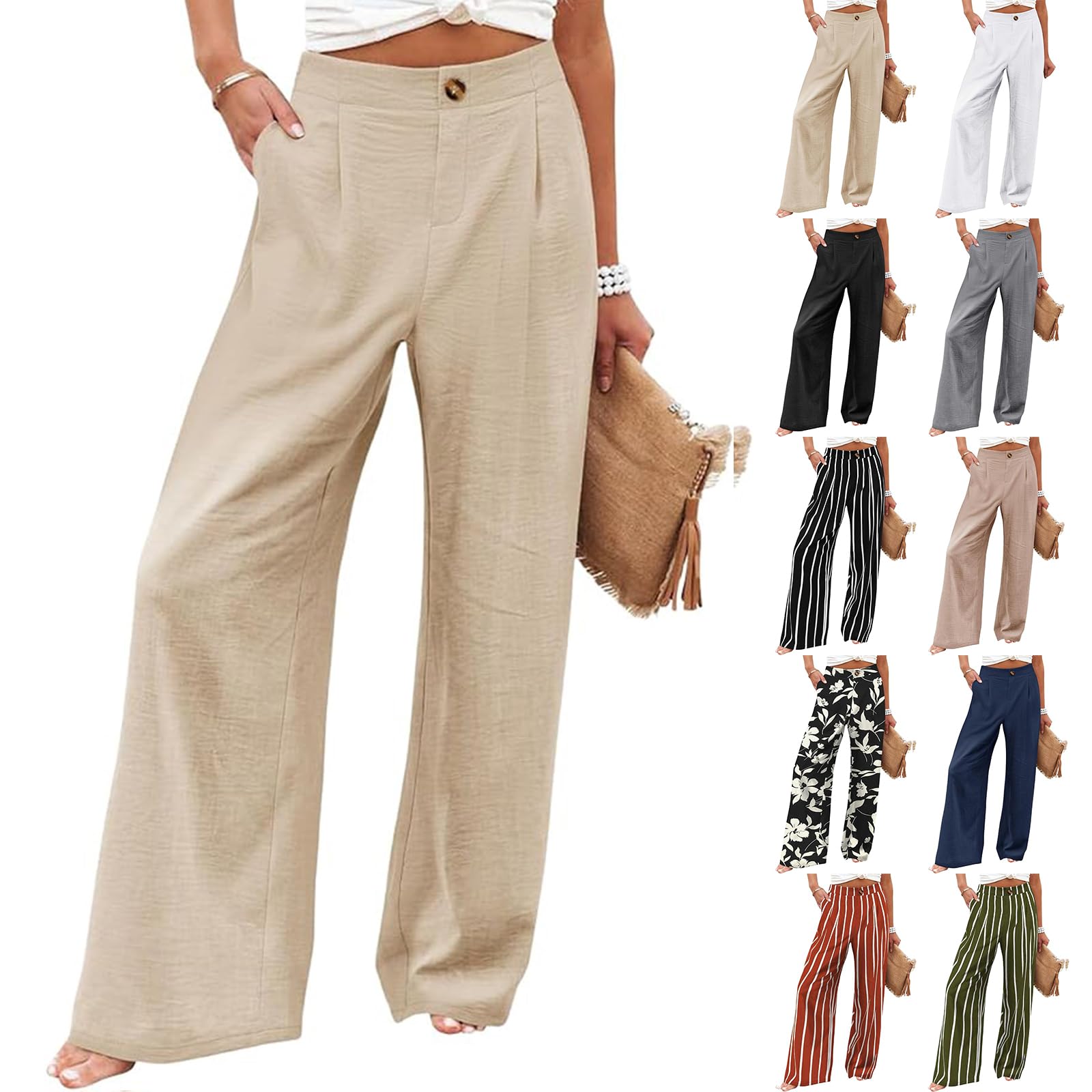 eoeioa High Waisted Business Casual Pants for Women Summer Flowy Wide Leg Pants Dressy Boho Beach Pants Trousers