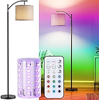 Vista 18 de Rottogoon - Lámpara de pie para sala de estar, lámpara de pie LED con 2 pantallas para dormitorio, incluye bombilla LED de 9 W - Negro