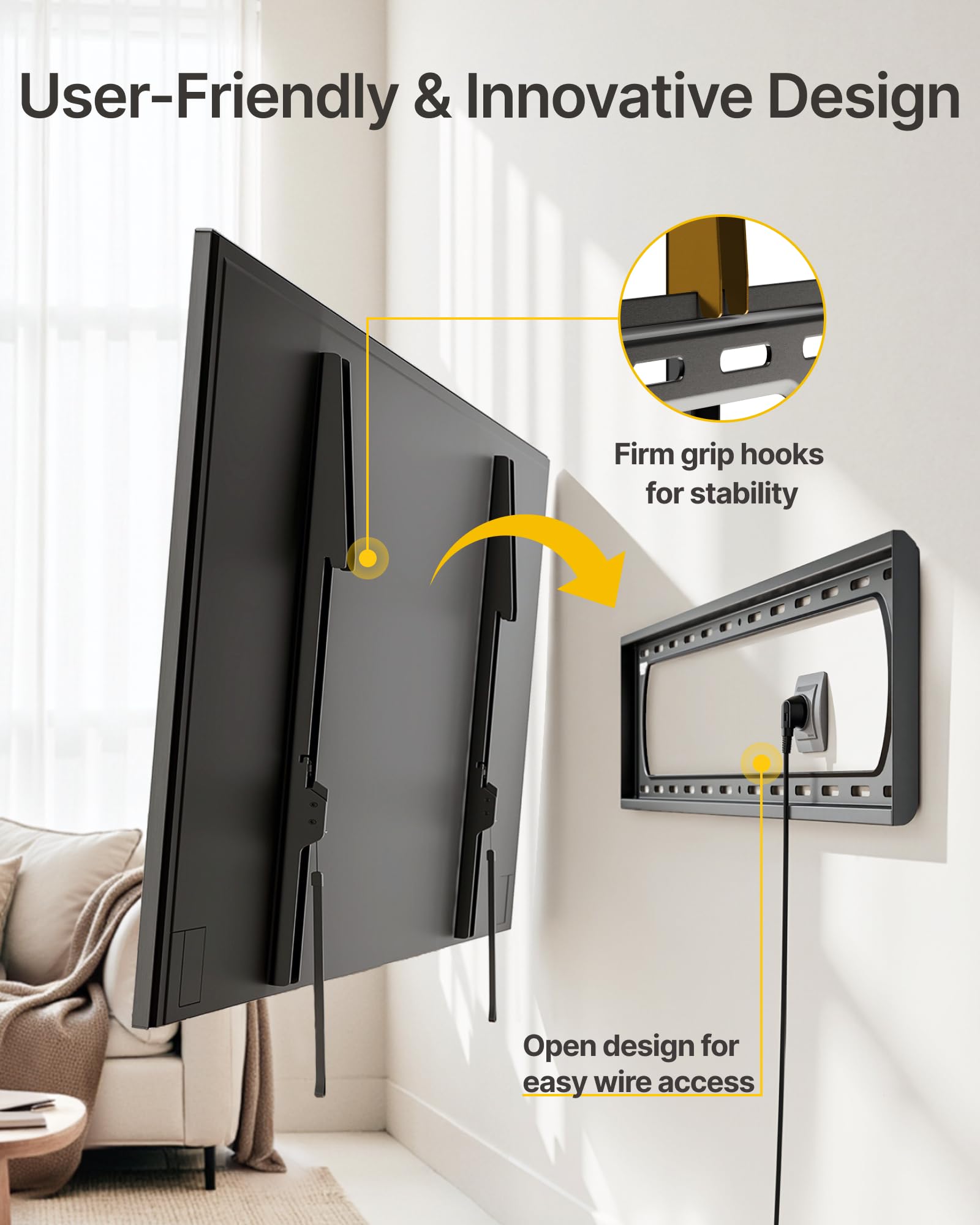 monTEK Staffa da parete fissa per TV da 60-120 pollici piatti e curvi fino a 136 kg, testata 4 carichi testati, profilo ultra sottile da 1,3", VESA max 900 x 600, blocco a sgancio rapido, adatto a