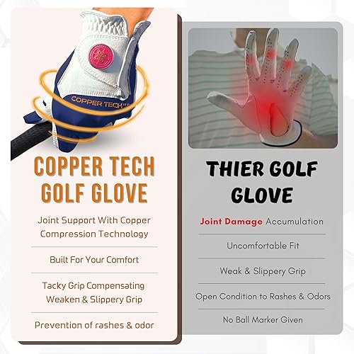 Miniatura 5 de Copper Tech Ladies Golf Gloves Women (2nd Gen)  Copper Compression Wrist & Joint Support  Flexible & Comfortable Fit with Premium Leather