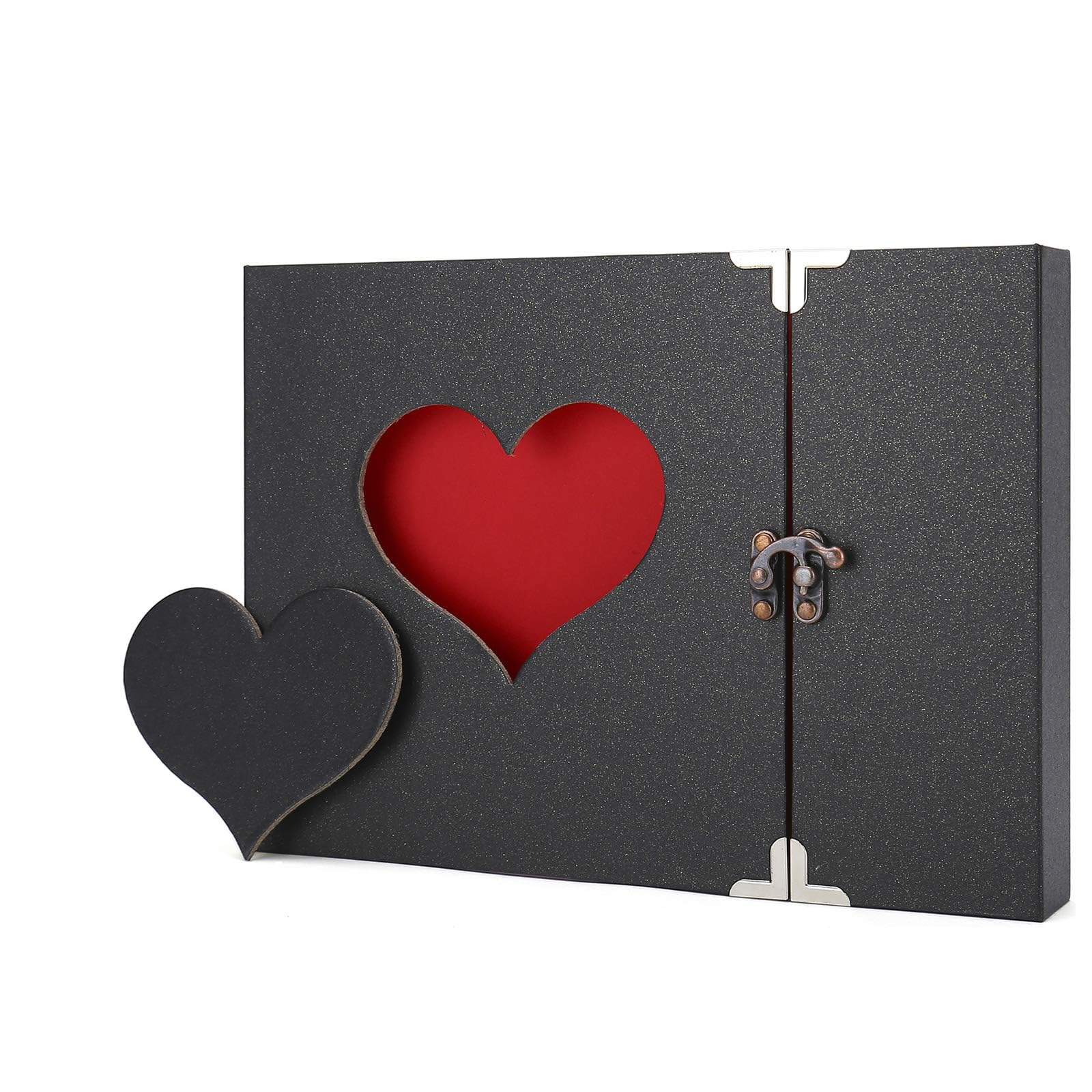 SYOSI Album Scrapbook, Personalized DIY Memory Vintage Love Heart Black Pages Wedding Gift Guest Book, Personalized DIY Memory for Guest, Wedding, Baby, Anniversary, Travel