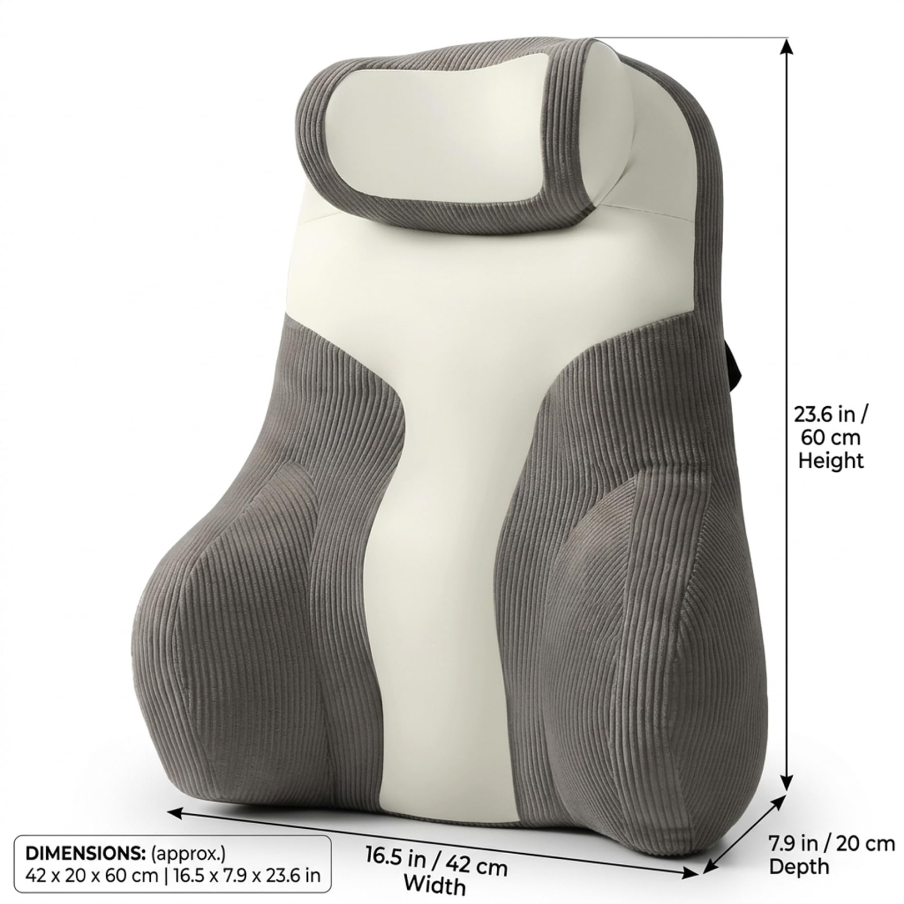 Cuscino per sedersi per letto, morbido cuscino di supporto lombare con design ergonomico per schiena e collo, da lettura per riposo a letto in velluto a coste con braccioli