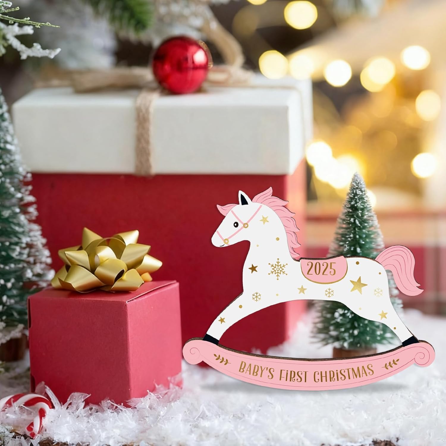 WhatSign Baby's First Christmas Ornament 2025 - Pink Wooden Newborn Girl Christmas Tree Decoration Keepsake - Image 4