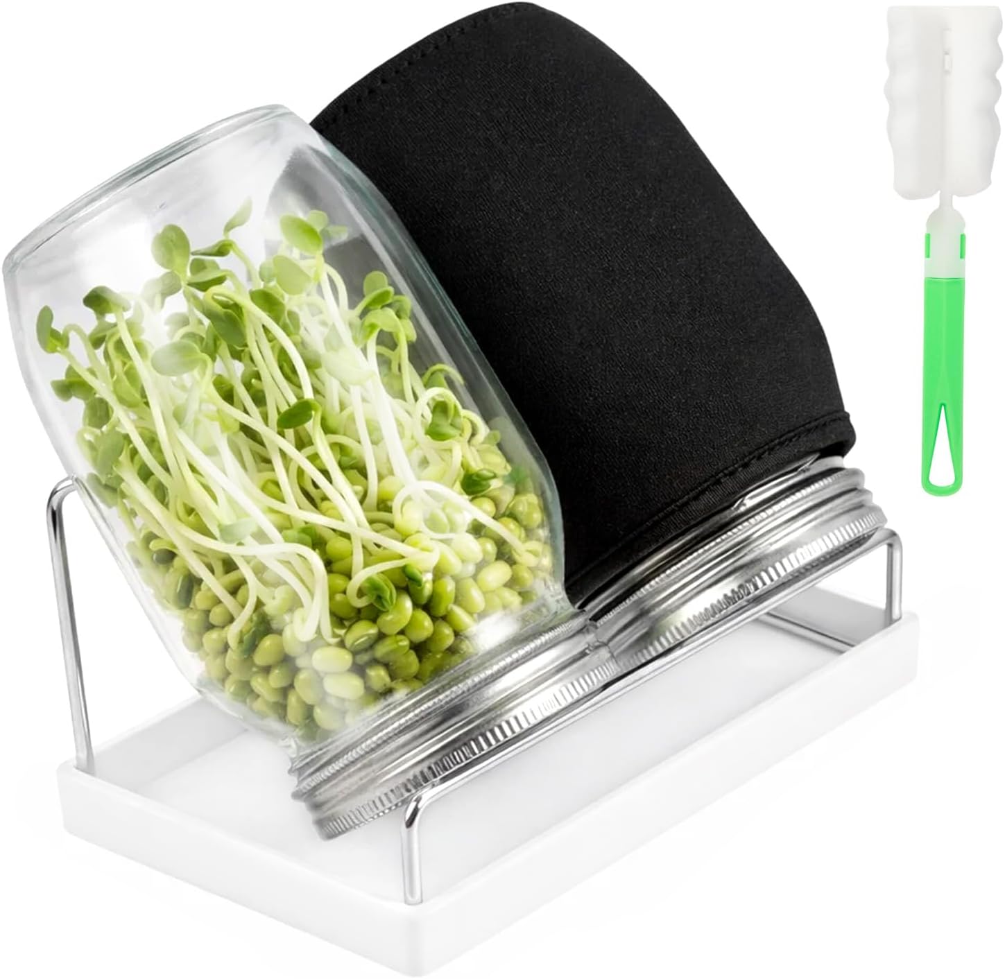 2-Pack Sprouting Jar Set 1000ml Seed Sprouting Jar Kit Glass Jars with Breathable Mesh Lids for Sprouting, Easy-Grow Organic Sprouts Kit for Broccoli, Alfalfa, Wheatgrass - Indoor Gardening