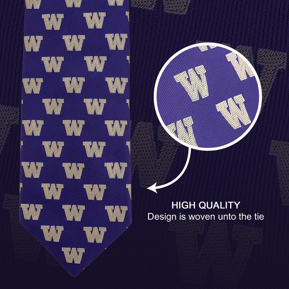 Desert Cactus University of Washington Neck Tie UW Huskies 100% Polyester Necktie with Logo, Officially Licensed (Tie B)