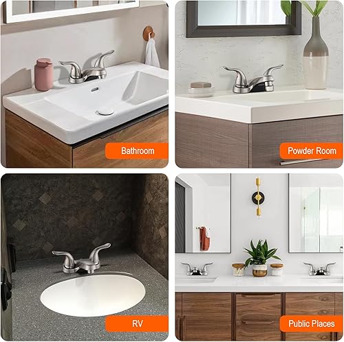 Miniatura 5 de Grifos de Lavabo de Baño de 23 Agujeros, Níquel Cepillado con Manijas Dobles de 4 Pulgadas con Revestimiento de Plástico sobre Grifo de Baño con