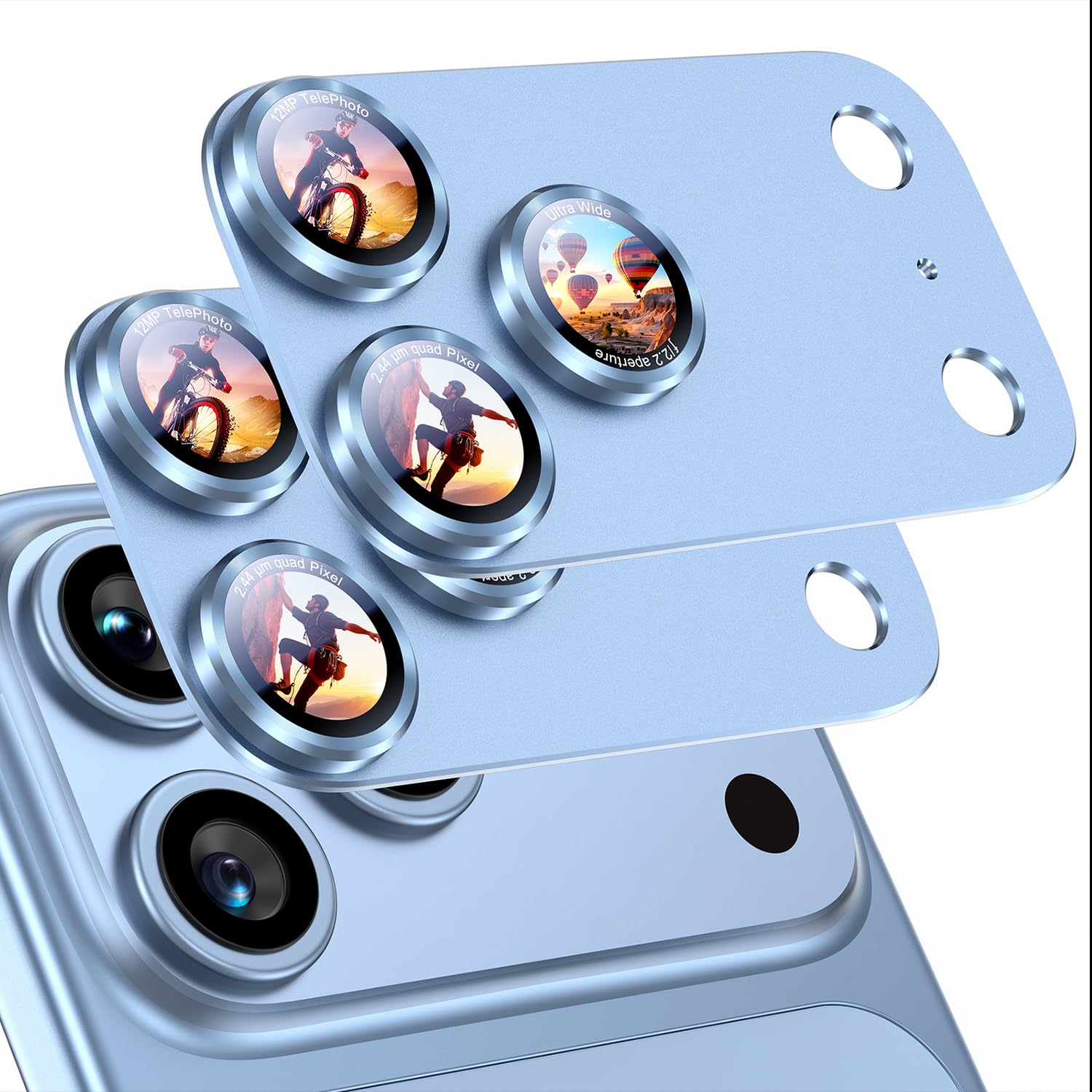 Uyiton for iPhone 18 Pro Max Camera Lens Protector, Text Design, Glacier
