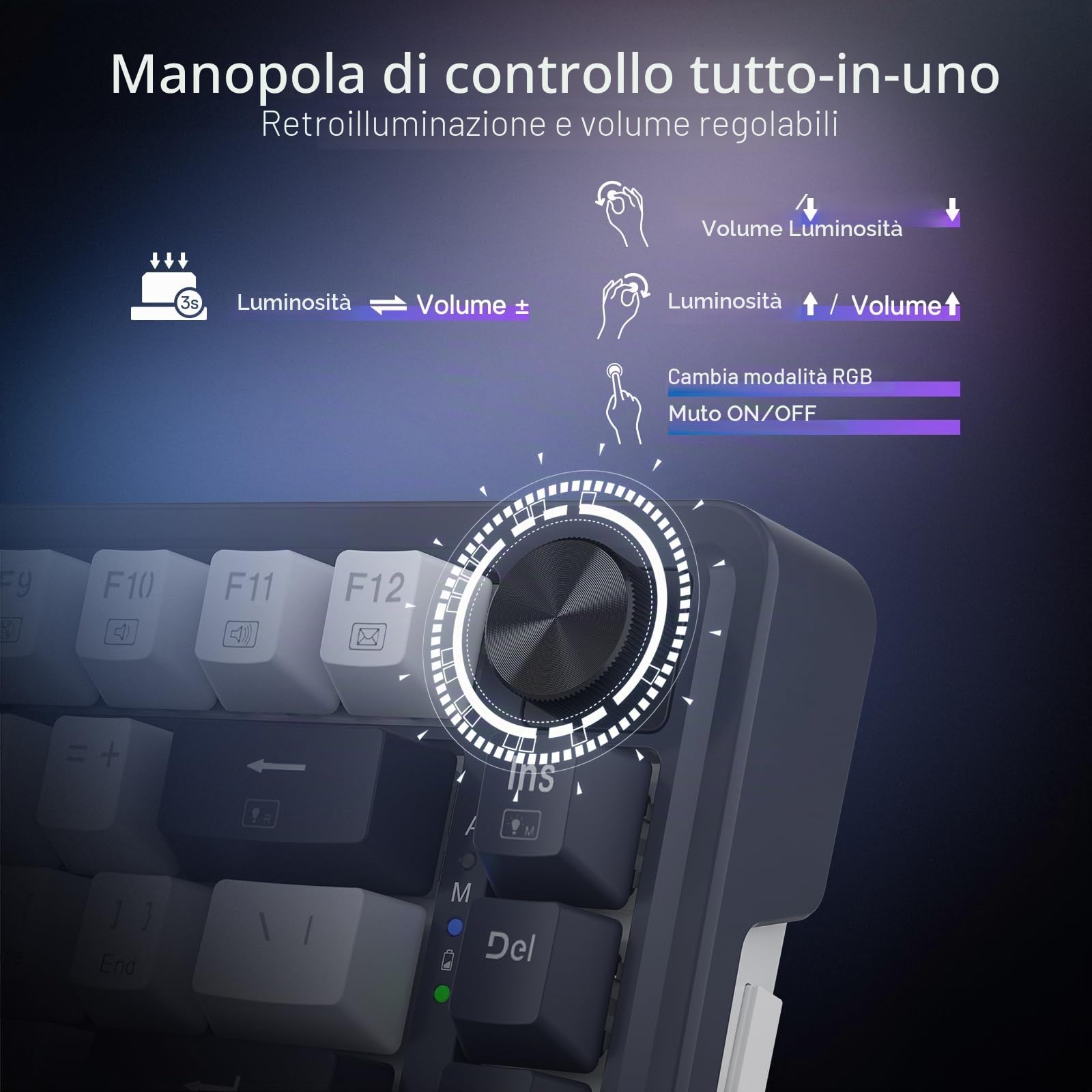 Redragon K673 PRO RGB Gaming Tastiera Wireless 75%, 3 Modalità, 81 Tasti, Meccanica Compatta, Controllo Pulsante Speciale, Cuscinetti Fonoassorbenti, Interruttore Rosso, US Layout