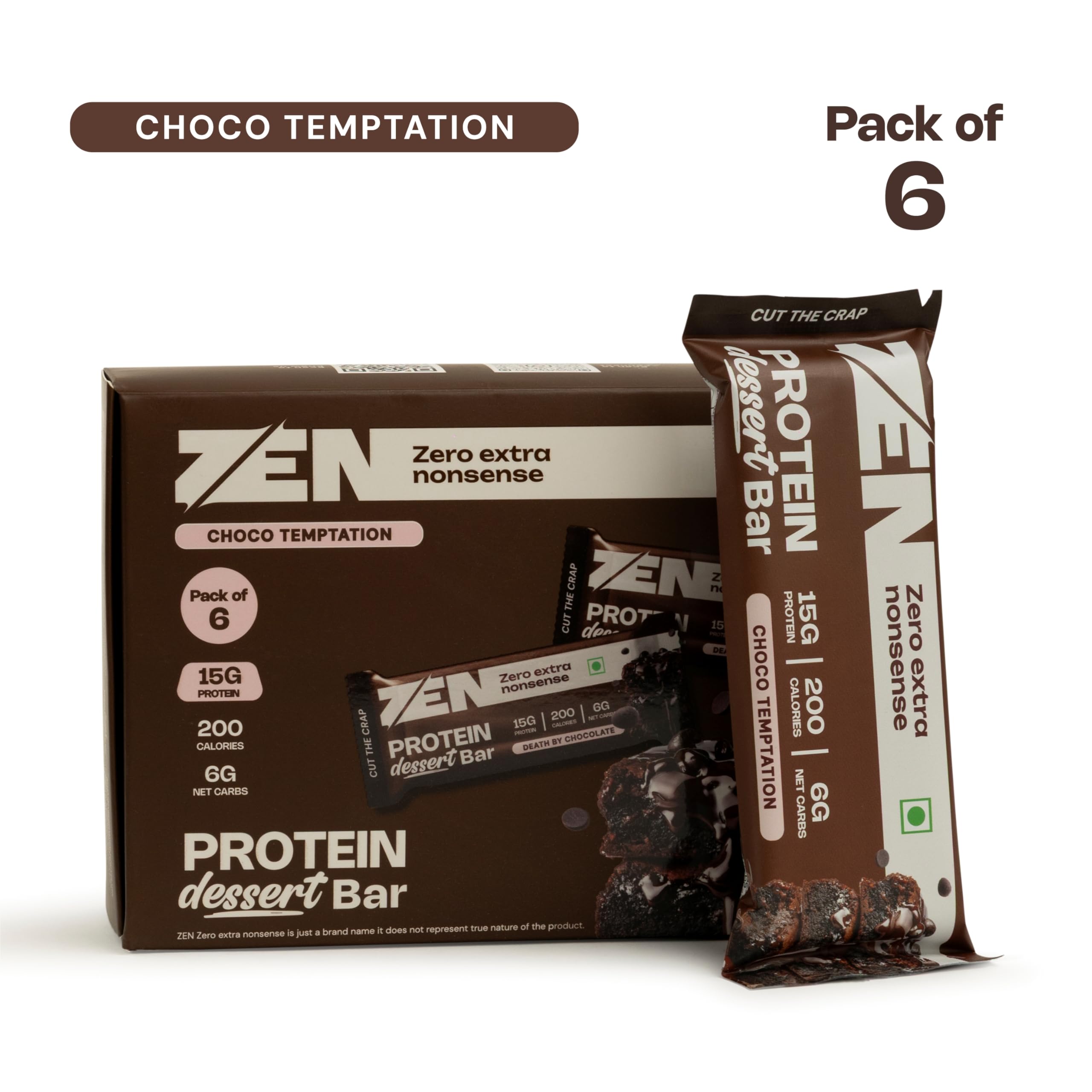 ZEN Protein Dessert Bar Choco Temptation Pack of 6 (50g Each) | 15g Protein, 13 gram Fiber, 200 Calories, 6g Net Carbs | No Added Sugar | No Palm Oil | Healthy Snack — Amazon image 7