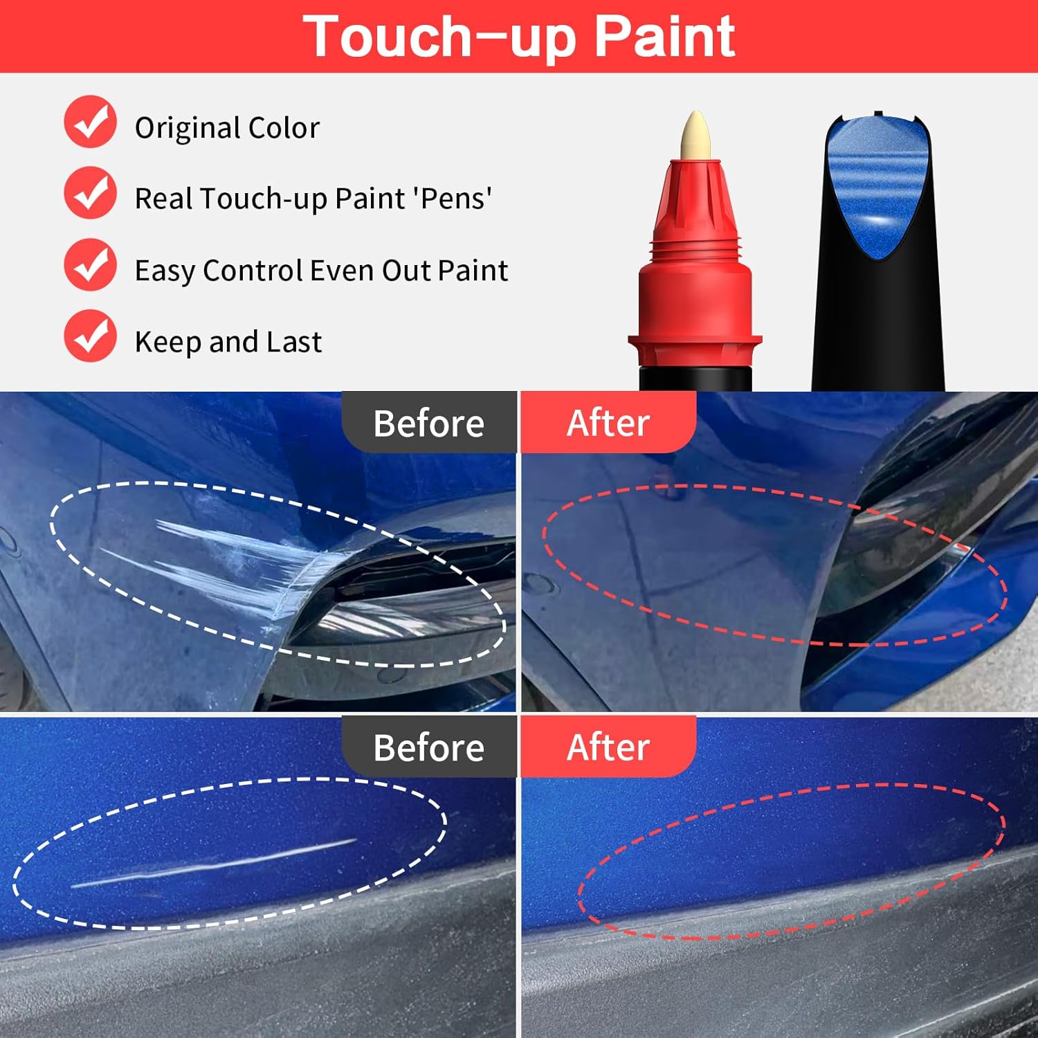 Carhoo PPSB/B101E Deep Blue/Ocean Blue Pearl Metallic Touch Up Paint Compatible With Tesla Model Y/3/S/X Exact Match Touch Up Paint Pen, With Pen Tip & Fine Brush (16ml) - Image 4