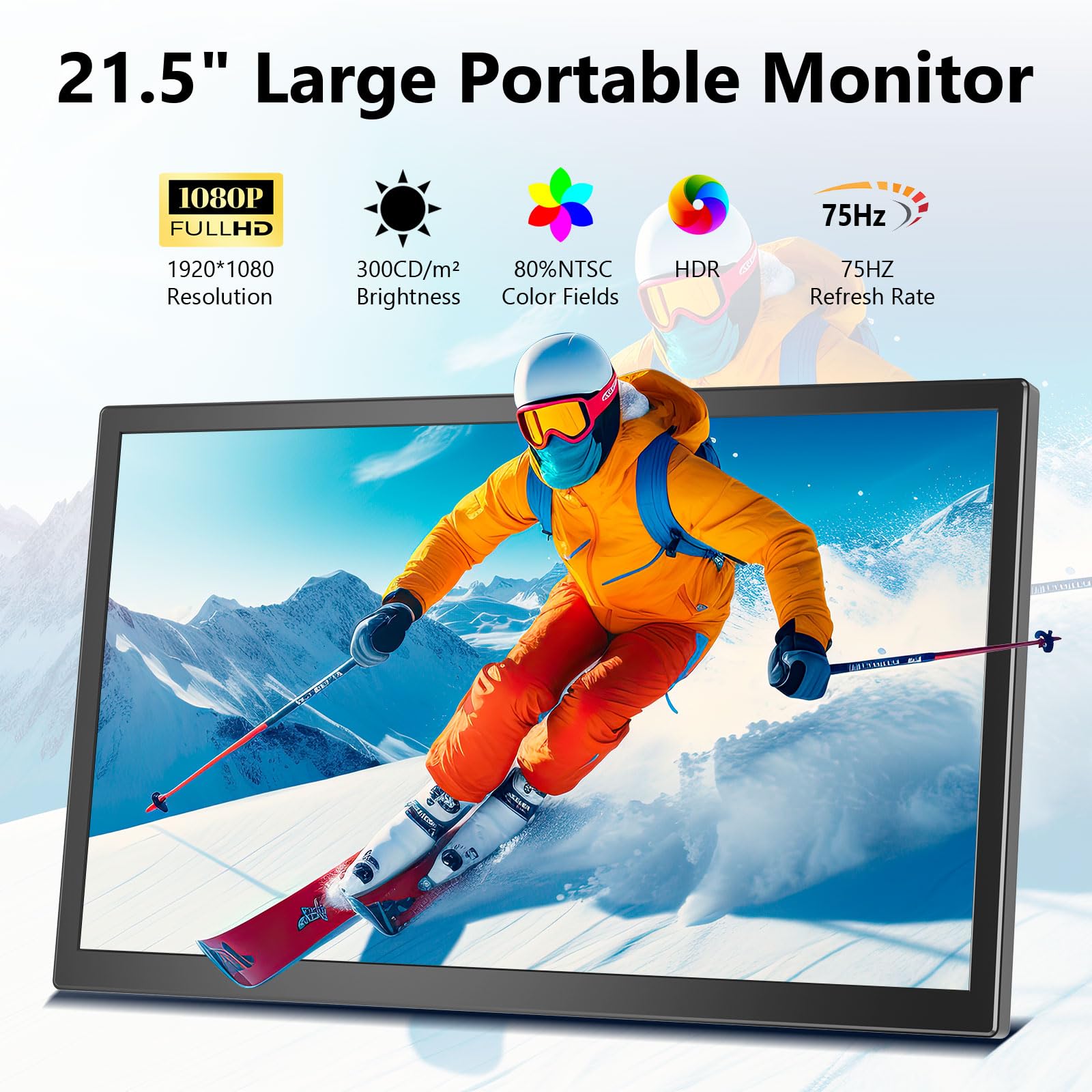 Showscren 21.5 Inch Large Portable Monitor, FHD 1080P 75Hz Ultra-Wide External Screen, USB-C & HDMI Plug and Play Second Monitor, VESA Mountable Portable Display for Laptop Desktop Home Office Gaming — view 2