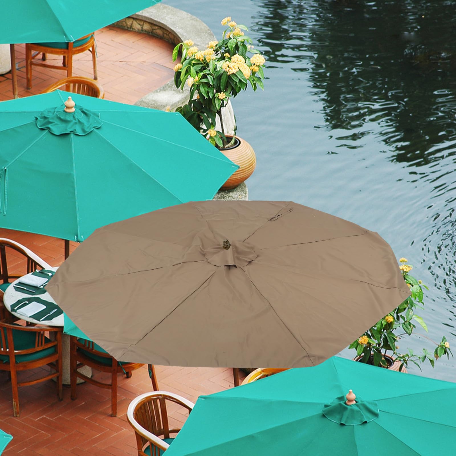 Beavorty Toile de Remplacement pour Parasol de Terrasse 2,7m en Polyester Protection Solaire Réglable, Installation Facile pour Parasol Extérieur Fête