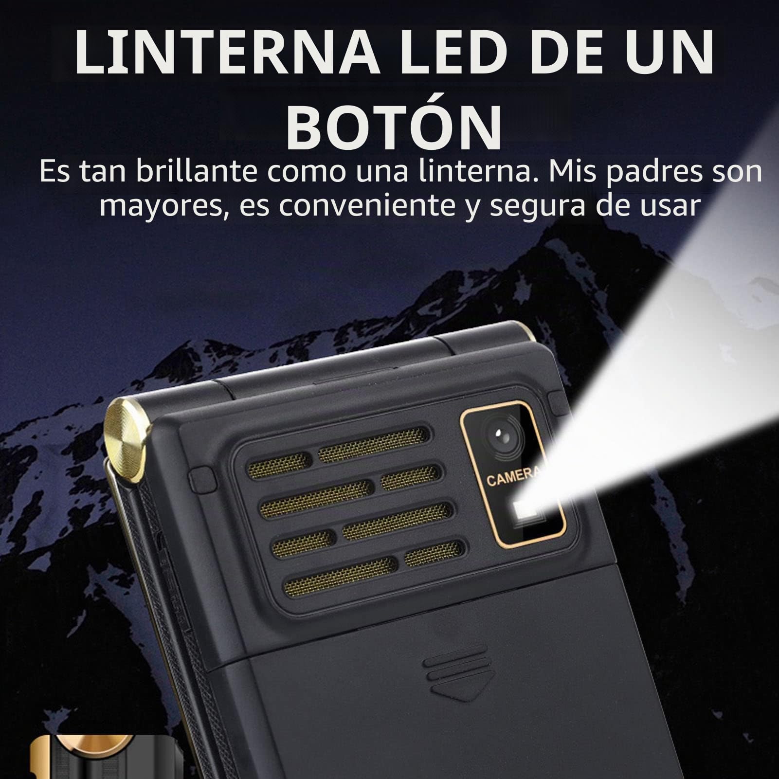 Teléfono Flip para Mayores con Botones Grandes, Móvil gsm para Mayores con Botón SOS, Linterna, Altavoz, Radio, Pantalla Dual, Cámara, 8 Números Familiares (Oro)