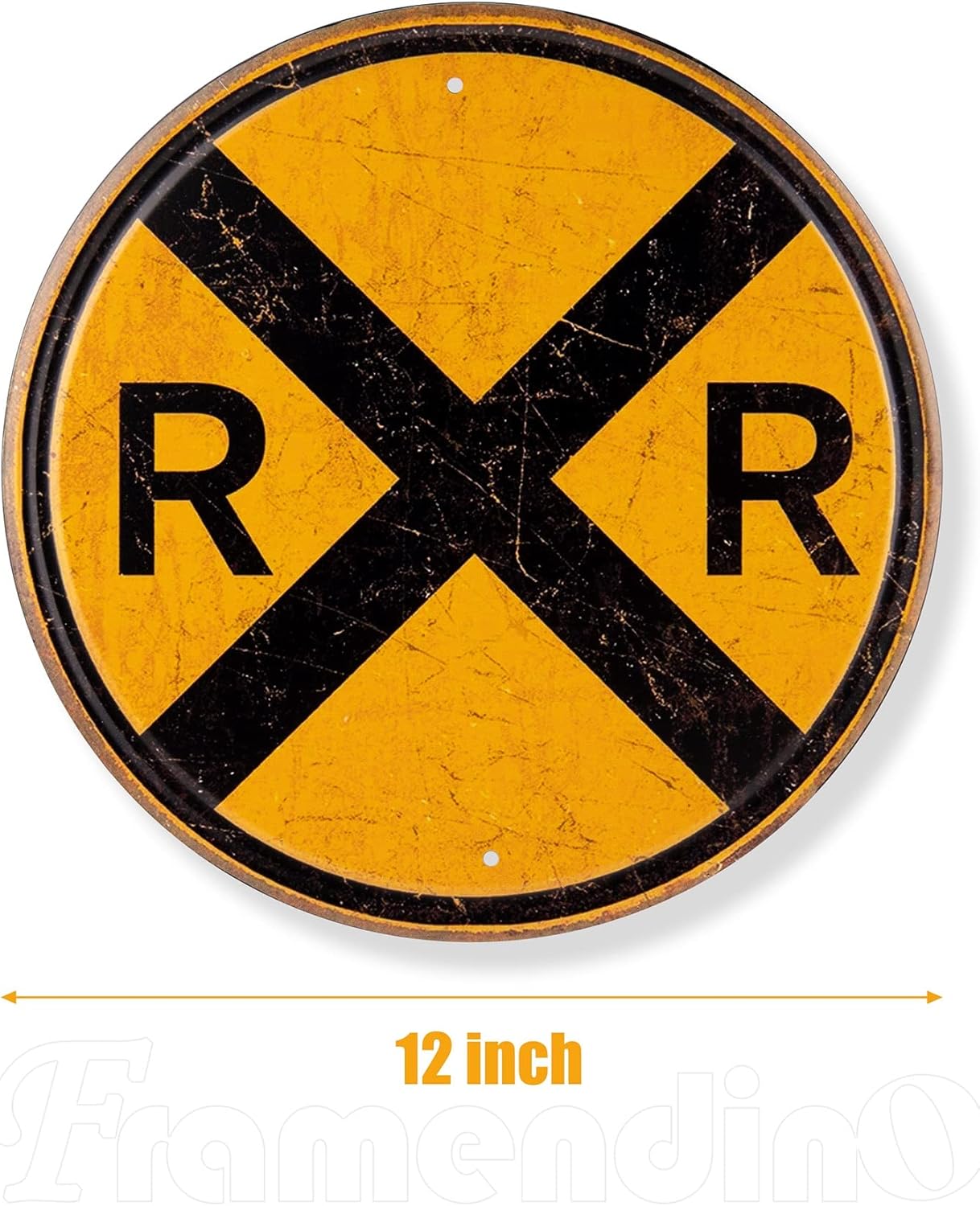 Framendino, 12 Inch Railroad Crossing Tin Sign Metal Traffic Wall Decor Rail Road Round Symbol - Image 2