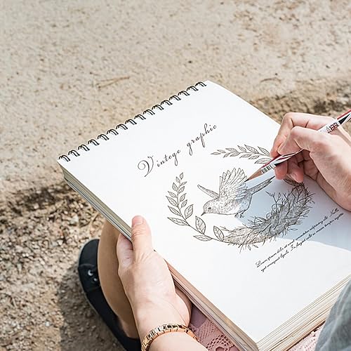 Miniatura 7 de Deokke Cuaderno de bocetos encuadernado en espiral, 9 x 12 pulgadas, papel grueso de 3.53 ozm, 50 hojas de 100 páginas, libro de bocetos artísticos,