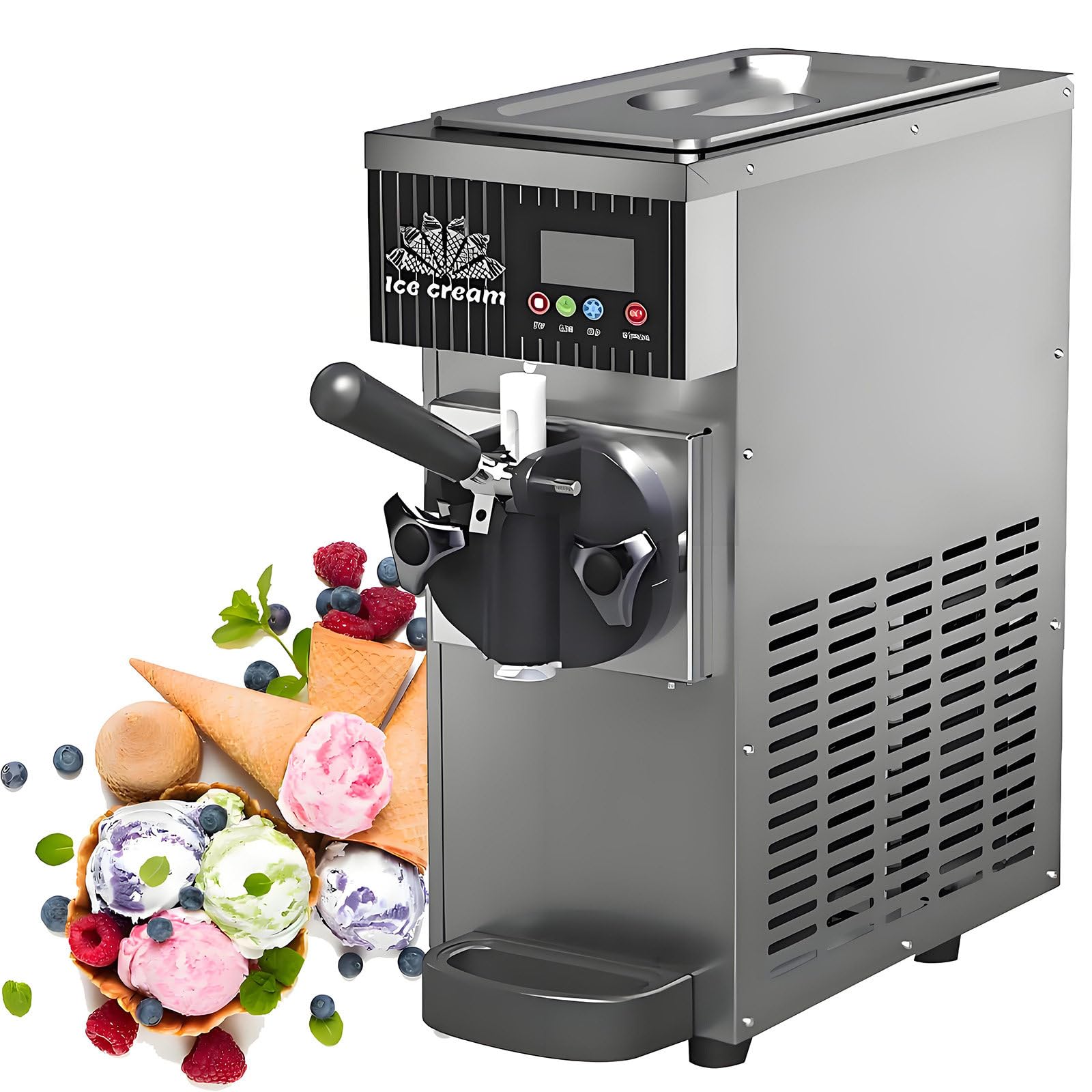 Machine à glace professionnelle,capacité de production 4-5 kg/h,450 W,machine à glace molle de comptoir avec écran LCD, idéale pour les restaurants et les bars à snacks,en acier inoxydable. Metallic