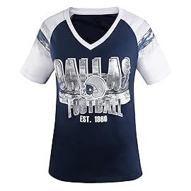 Geneisteck Womens Football Fans V Neck City Raglan T-Shirts - Navy & White X-Large