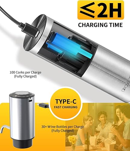 Miniatura 3 de CIRCLE JOY Juego de abridor de vino eléctrico recargable 8 en 1 de acero inoxidable automático abridor de botellas de vino con vertedor eléctrico