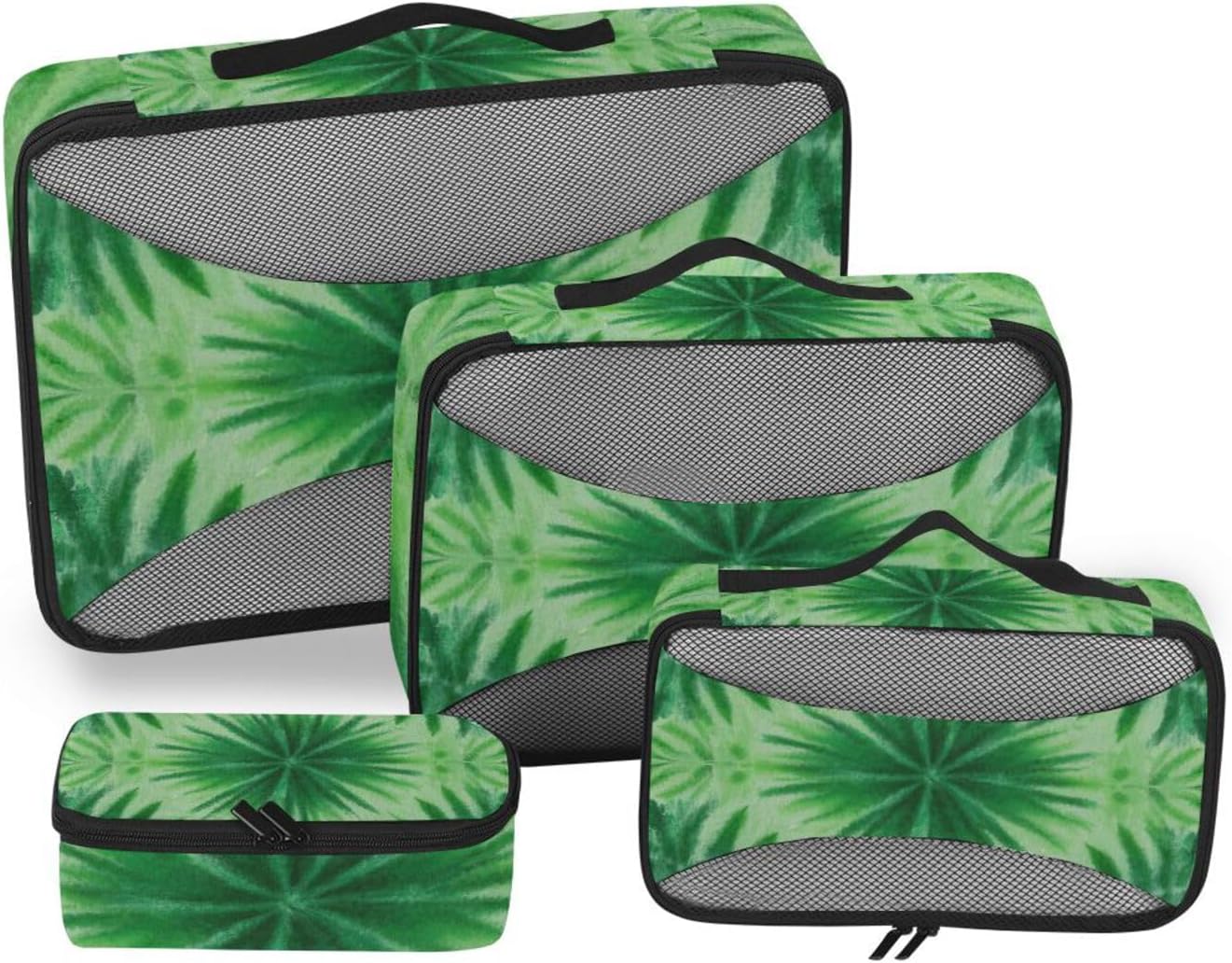 Green Tie-dye 4 Pcs set organizer bags for Mesh Travel Essentials expandable packing cubes set