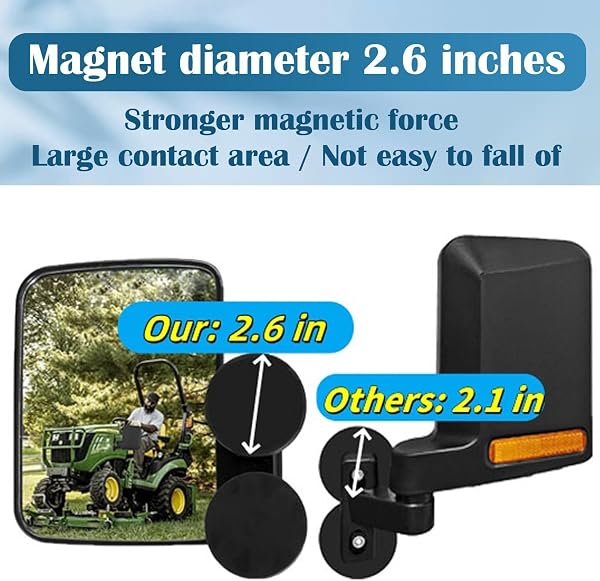Espejo universal para tractor, espejos laterales magnéticos fuertes compatibles con accesorios de tractor Kubota B BX Mahindra John Deere - 3