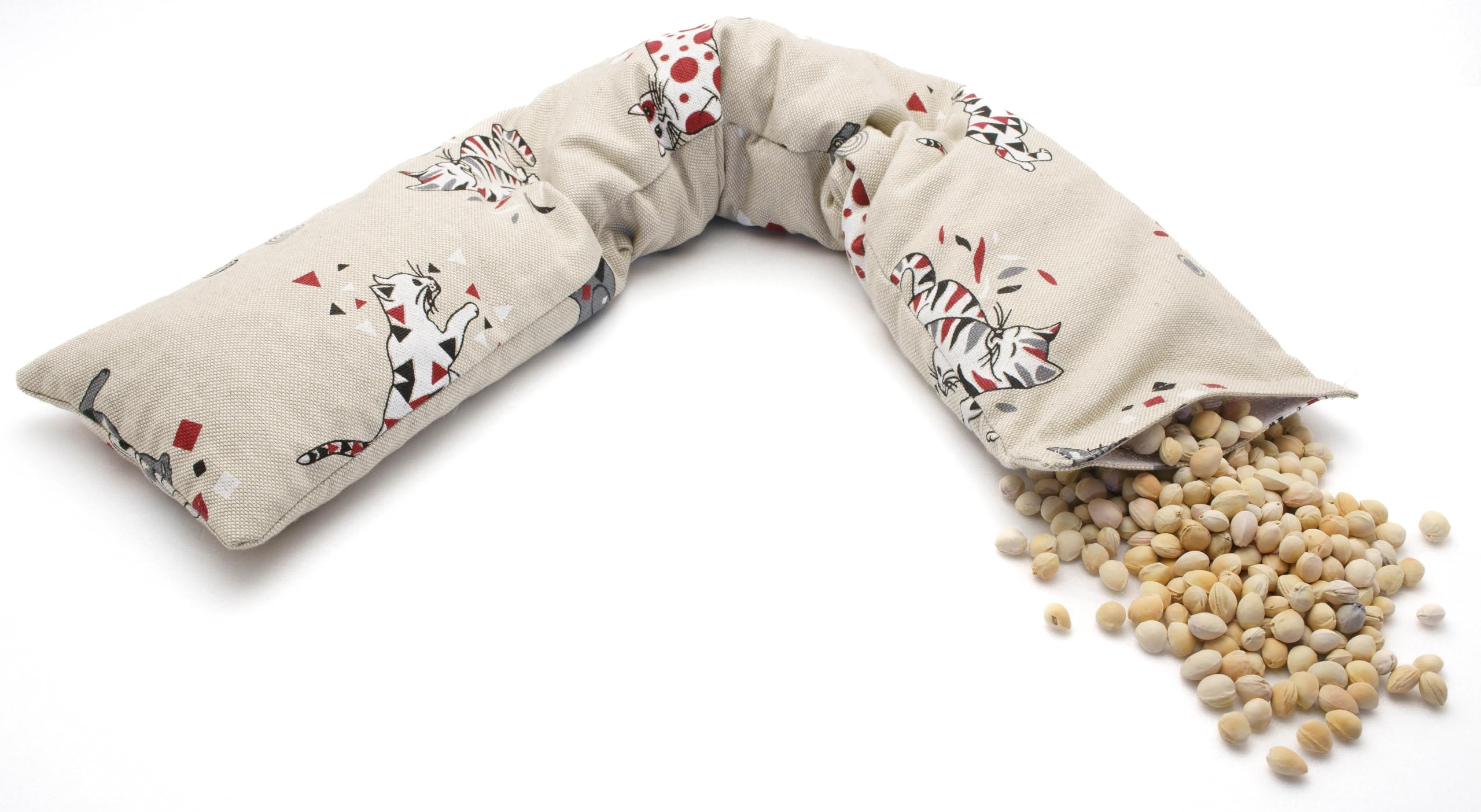 Cuscino lungo con noccioli di ciliegia per dolori cervicale con gatti pitagora 900g.