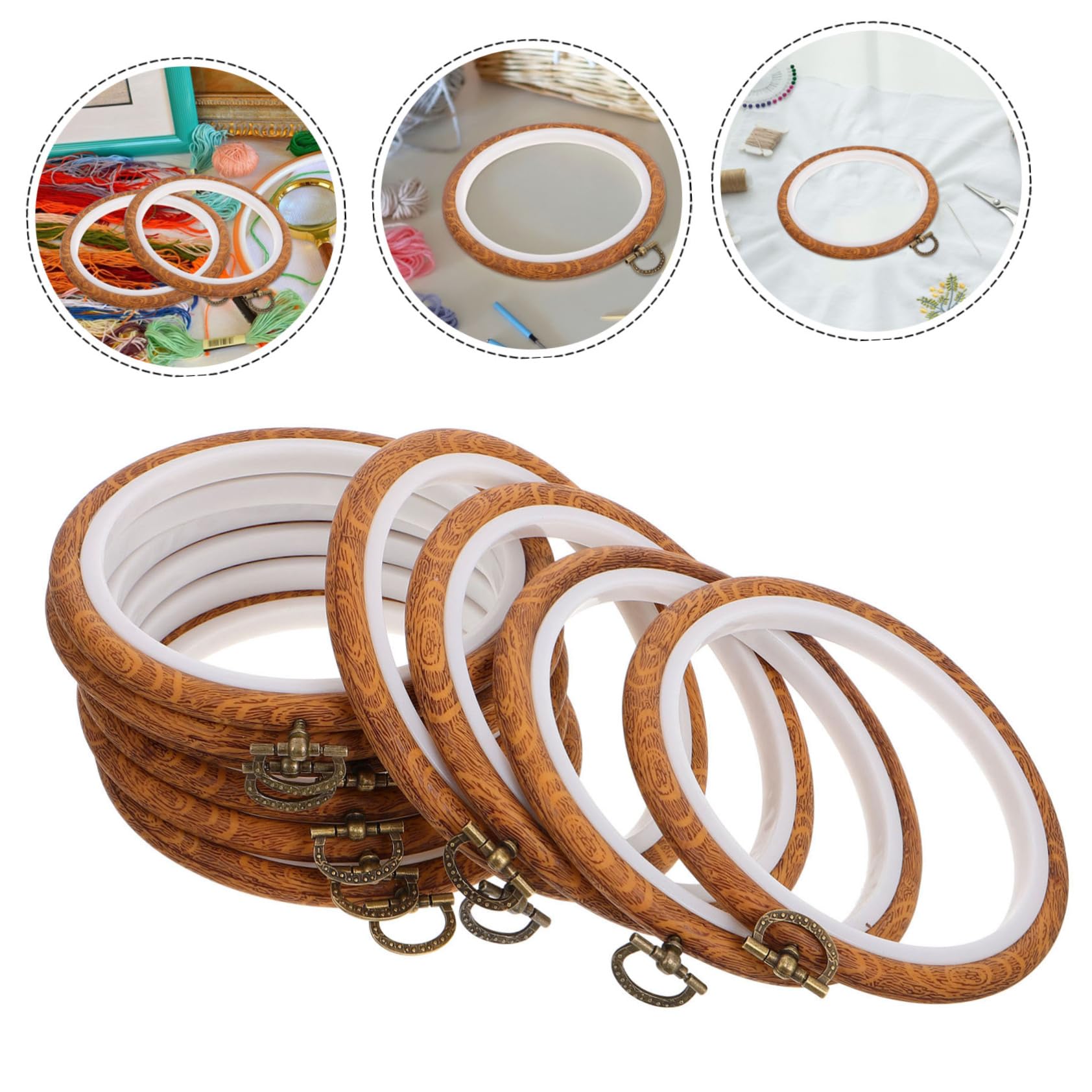 Mipcase Aros de Bordado Redondos y Material Resistente de Aleación de Zinc 10 Diseño Portátil para Punto de Cruz Ideales para Exhibiciones Artesanales y Manualidades